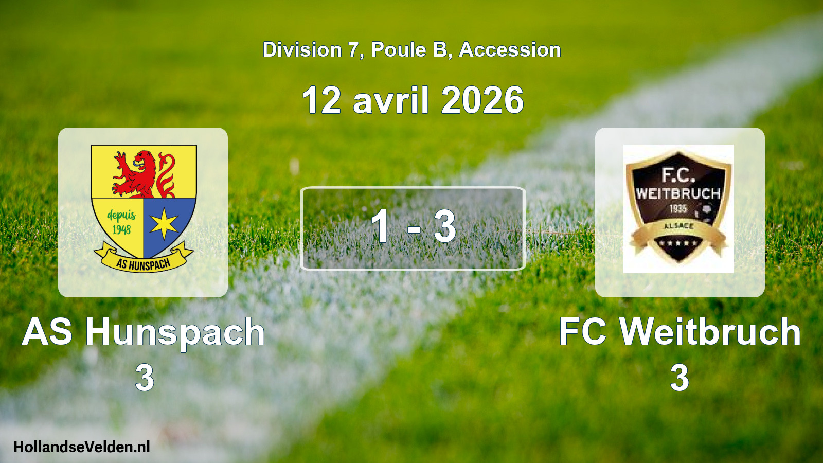 Gespeelde wedstrijd: AS Hunspach 3 - FC Weitbruch 3 1 - 3 (12 april 2026)