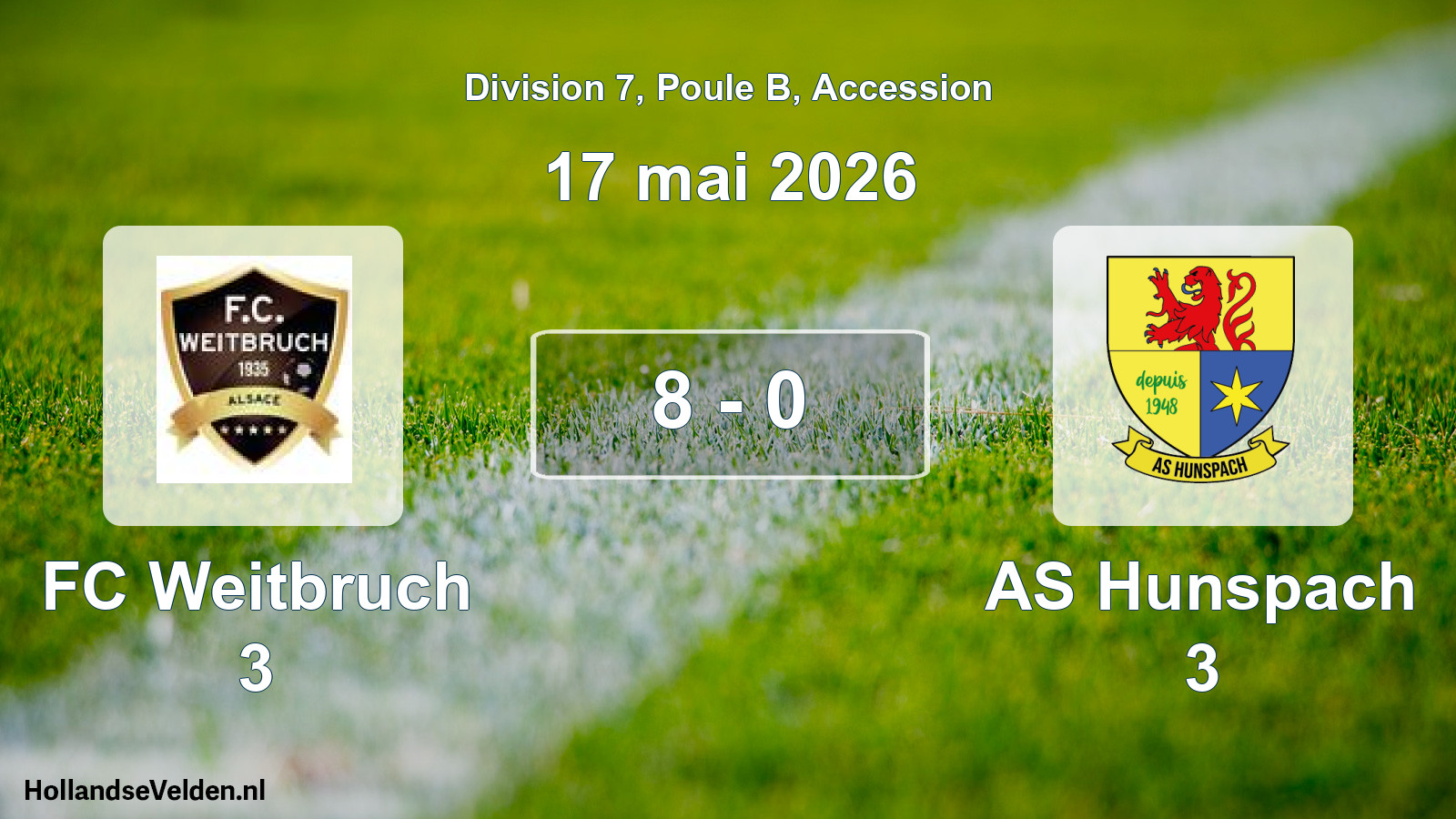 Gespeelde wedstrijd: FC Weitbruch 3 - AS Hunspach 3 8 - 0 (17 mei 2026)