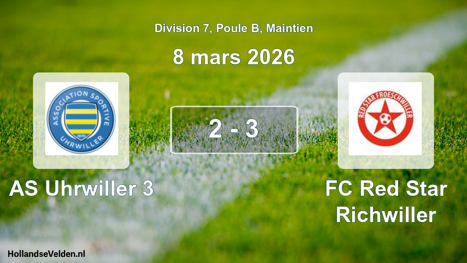 Gespeelde wedstrijd: AS Uhrwiller 3 - FC Red Star Richwiller 2 - 3 (8 maart 2026)