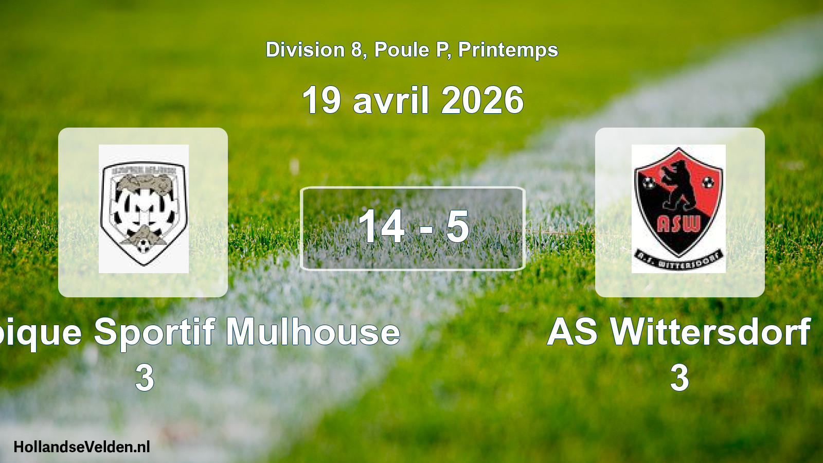 Gespeelde wedstrijd: Olympique Sportif Mulhouse 3 - AS Wittersdorf 3 14 - 5 (19 april 2026)