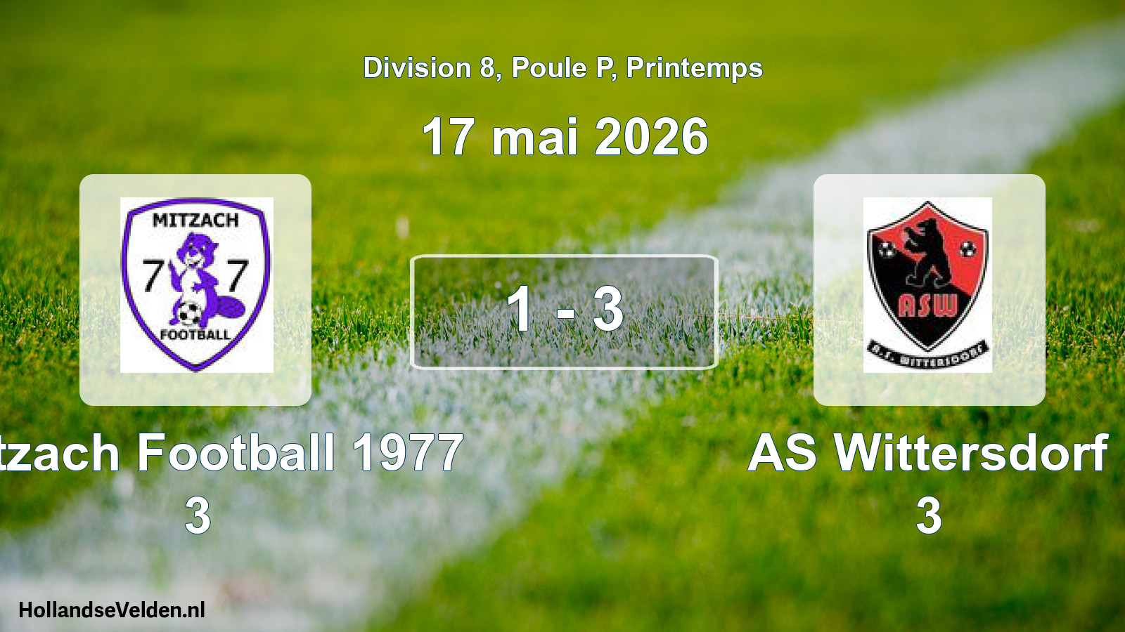 Gespeelde wedstrijd: Mitzach Football 1977 3 - AS Wittersdorf 3 1 - 3 (17 mei 2026)