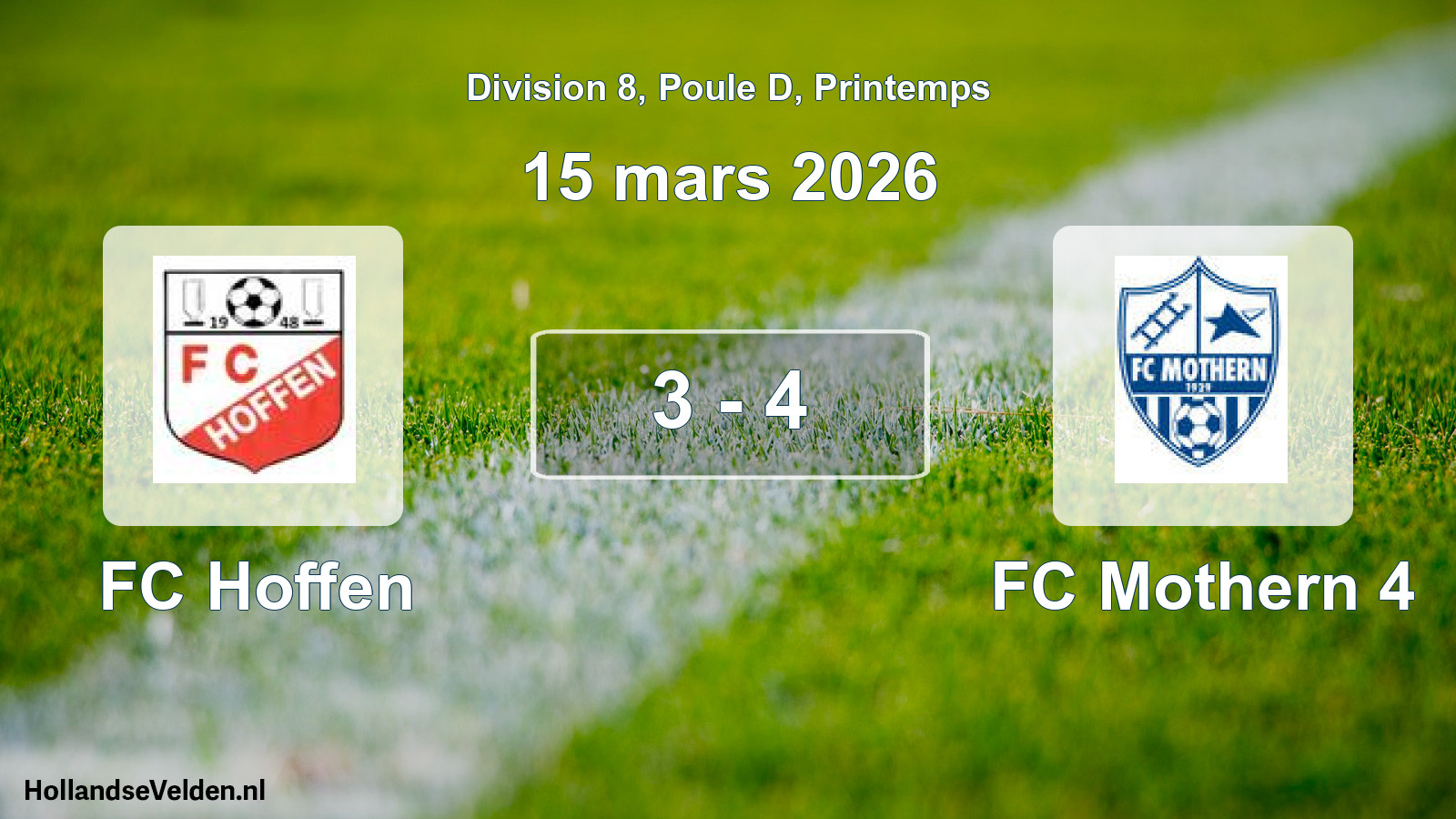 Gespeelde wedstrijd: FC Hoffen - FC Mothern 4 3 - 4 (15 maart 2026)