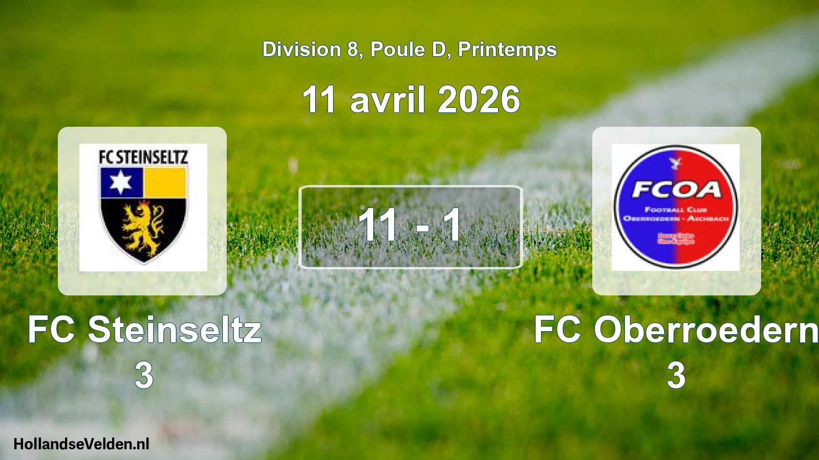 Gespeelde wedstrijd: FC Steinseltz 3 - FC Oberroedern 3 11 - 1 (11 april 2026)