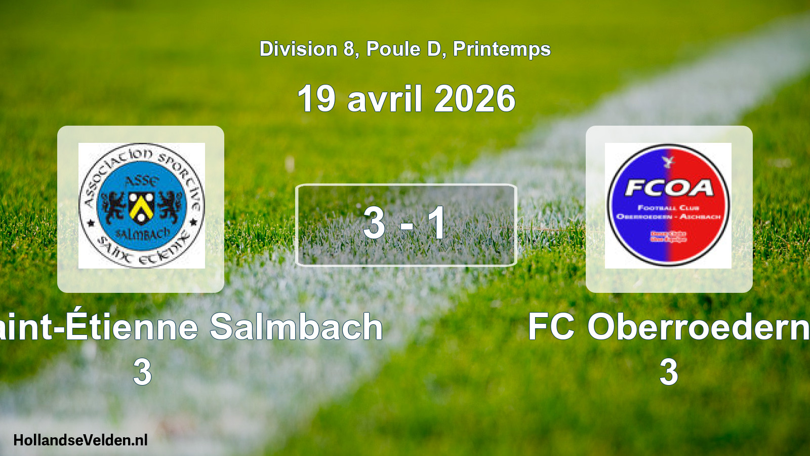 Gespeelde wedstrijd: AS Saint-Étienne Salmbach 3 - FC Oberroedern 3 3 - 1 (19 april 2026)