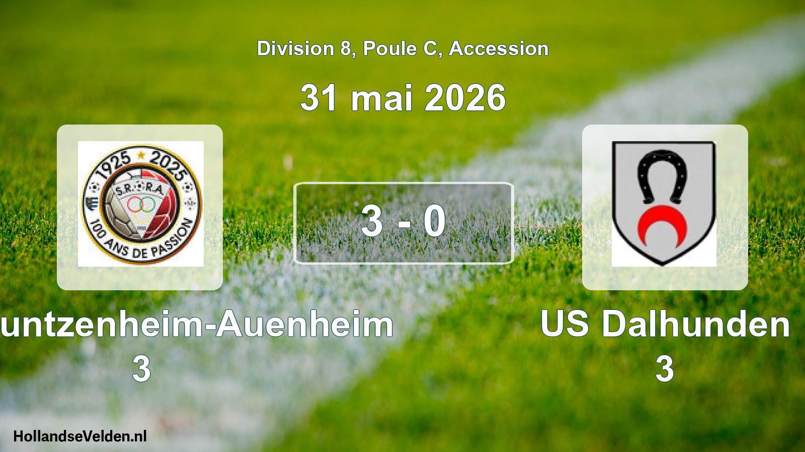 Gespeelde wedstrijd: SR Rountzenheim-Auenheim 3 - US Dalhunden 3 3 - 0 (31 mei 2026)