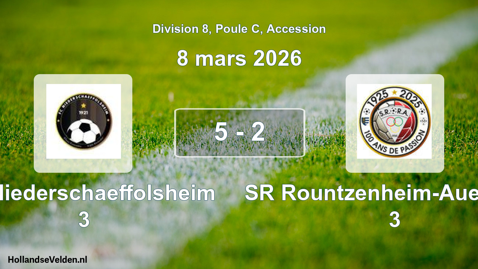 Gespeelde wedstrijd: FC Niederschaeffolsheim 3 - SR Rountzenheim-Auenheim 3 5 - 2 (8 maart 2026)
