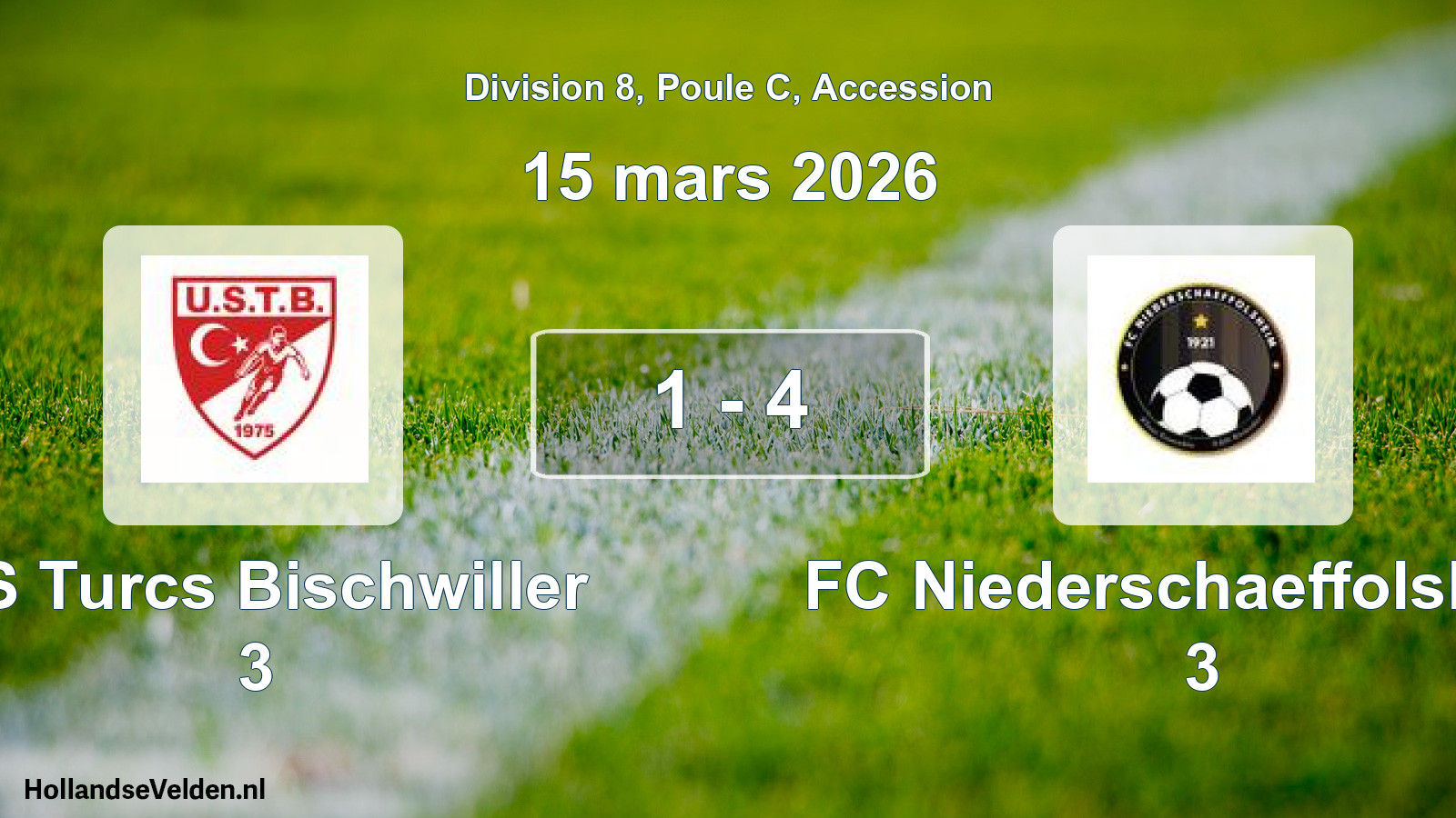 Gespeelde wedstrijd: US Turcs Bischwiller 3 - FC Niederschaeffolsheim 3 1 - 4 (15 maart 2026)