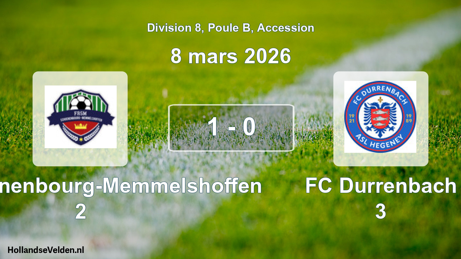Gespeelde wedstrijd: FR Schoenenbourg-Memmelshoffen 2 - FC Durrenbach 3 1 - 0 (8 maart 2026)