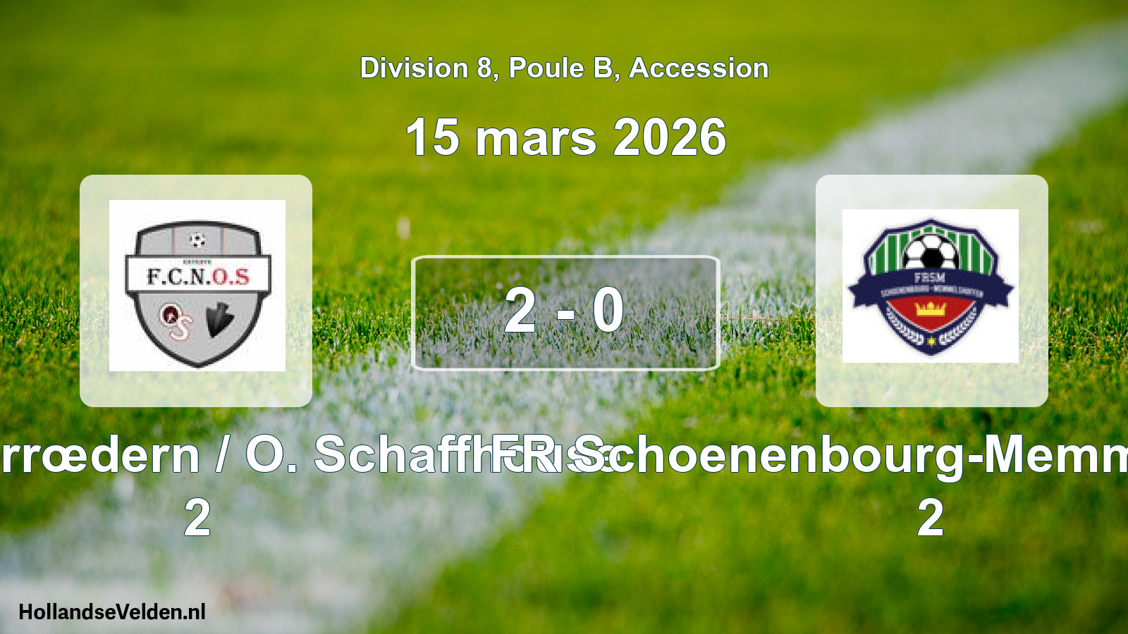Gespeelde wedstrijd: FC Niederrœdern / O. Schaffhouse 2 - FR Schoenenbourg-Memmelshoffen 2 2 - 0 (15 maart 2026)