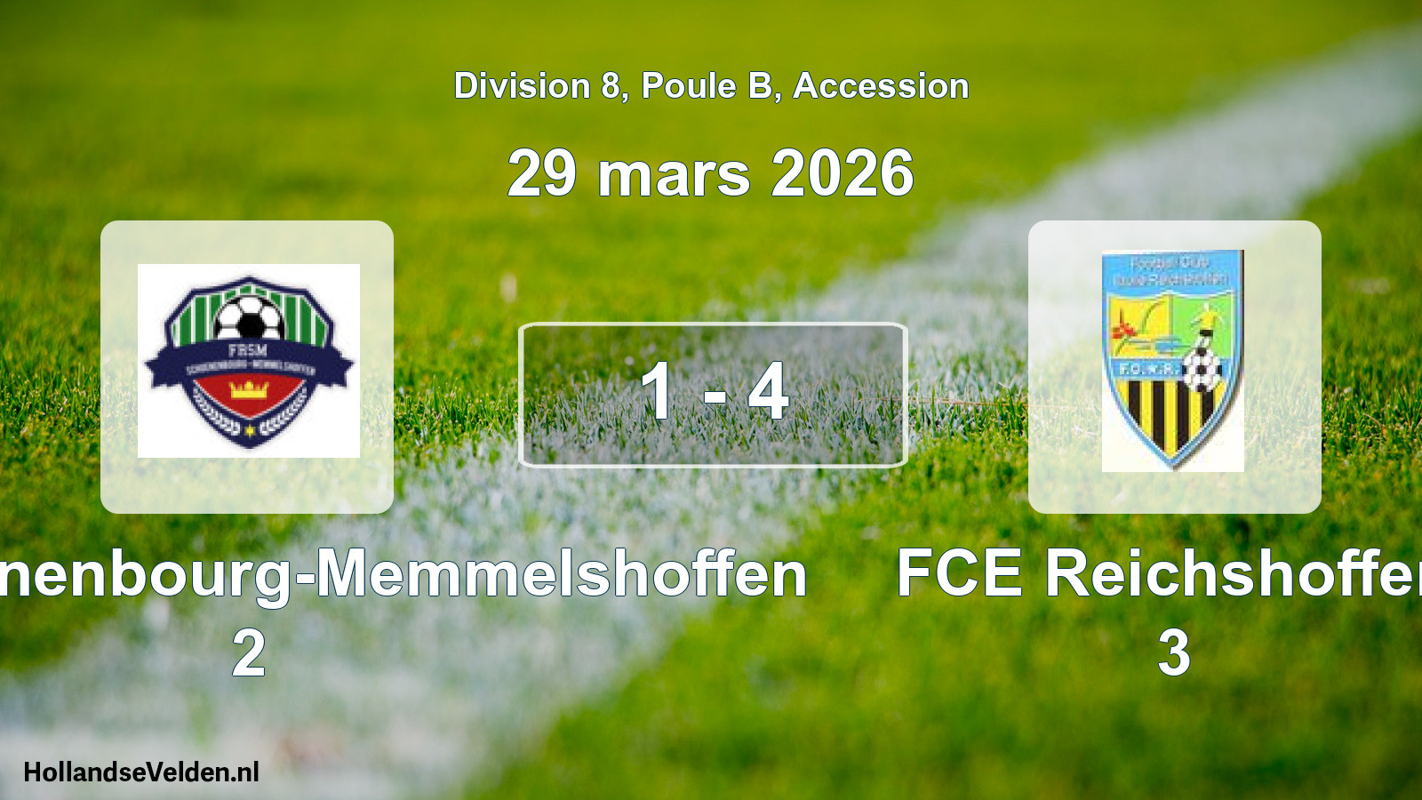 Gespeelde wedstrijd: FR Schoenenbourg-Memmelshoffen 2 - FCE Reichshoffen 3 1 - 4 (29 maart 2026)