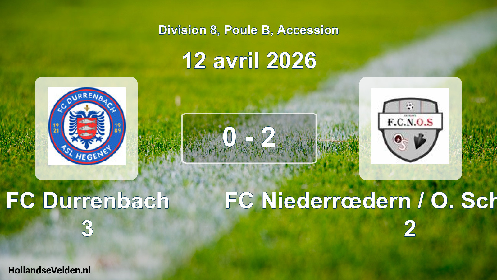 Gespeelde wedstrijd: FC Durrenbach 3 - FC Niederrœdern / O. Schaffhouse 2 0 - 2 (12 april 2026)