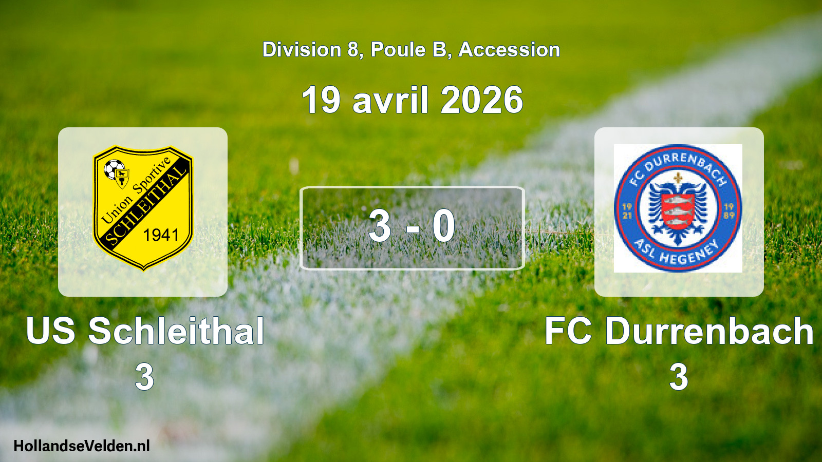 Gespeelde wedstrijd: US Schleithal 3 - FC Durrenbach 3 3 - 0 (19 april 2026)