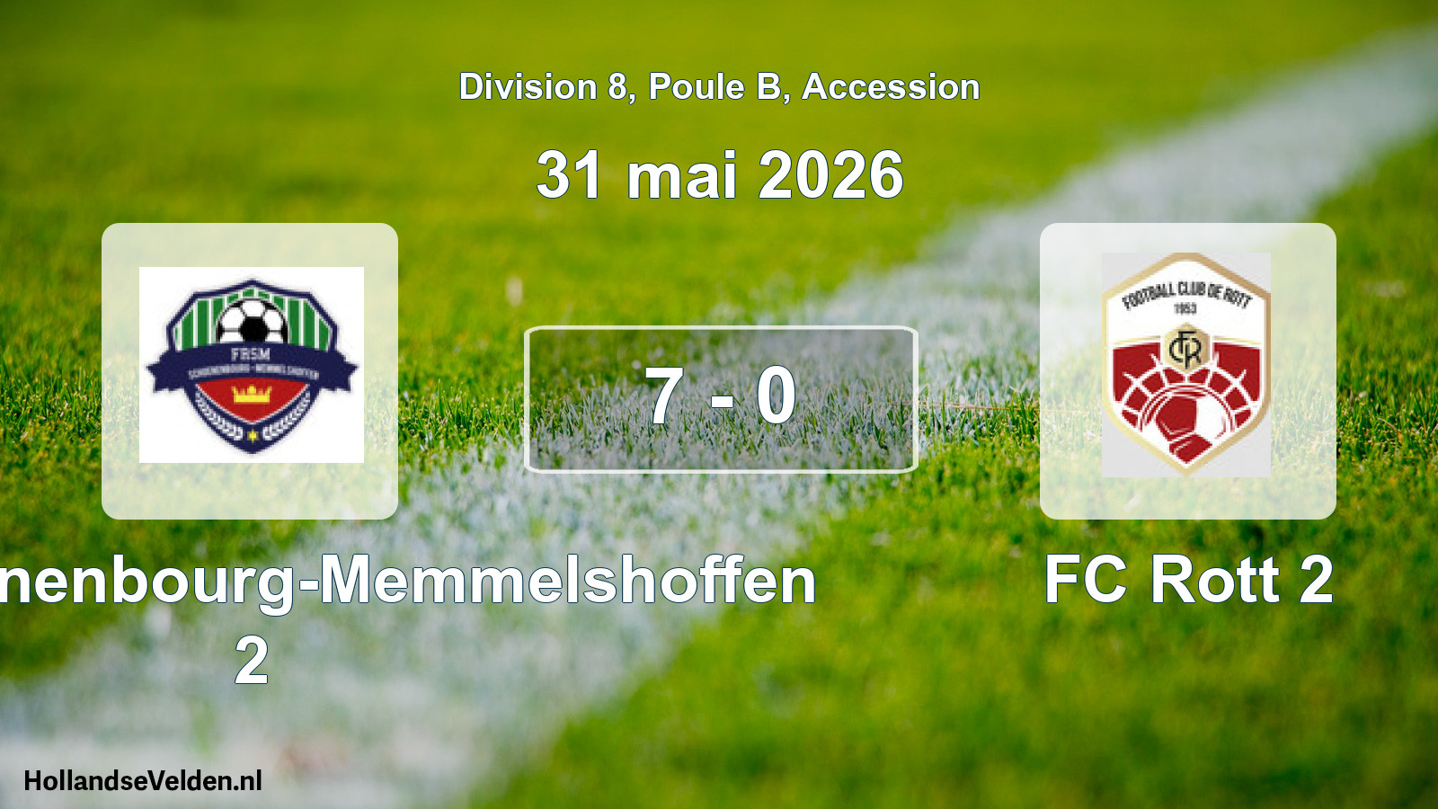 Gespeelde wedstrijd: FR Schoenenbourg-Memmelshoffen 2 - FC Rott 2 7 - 0 (31 mei 2026)