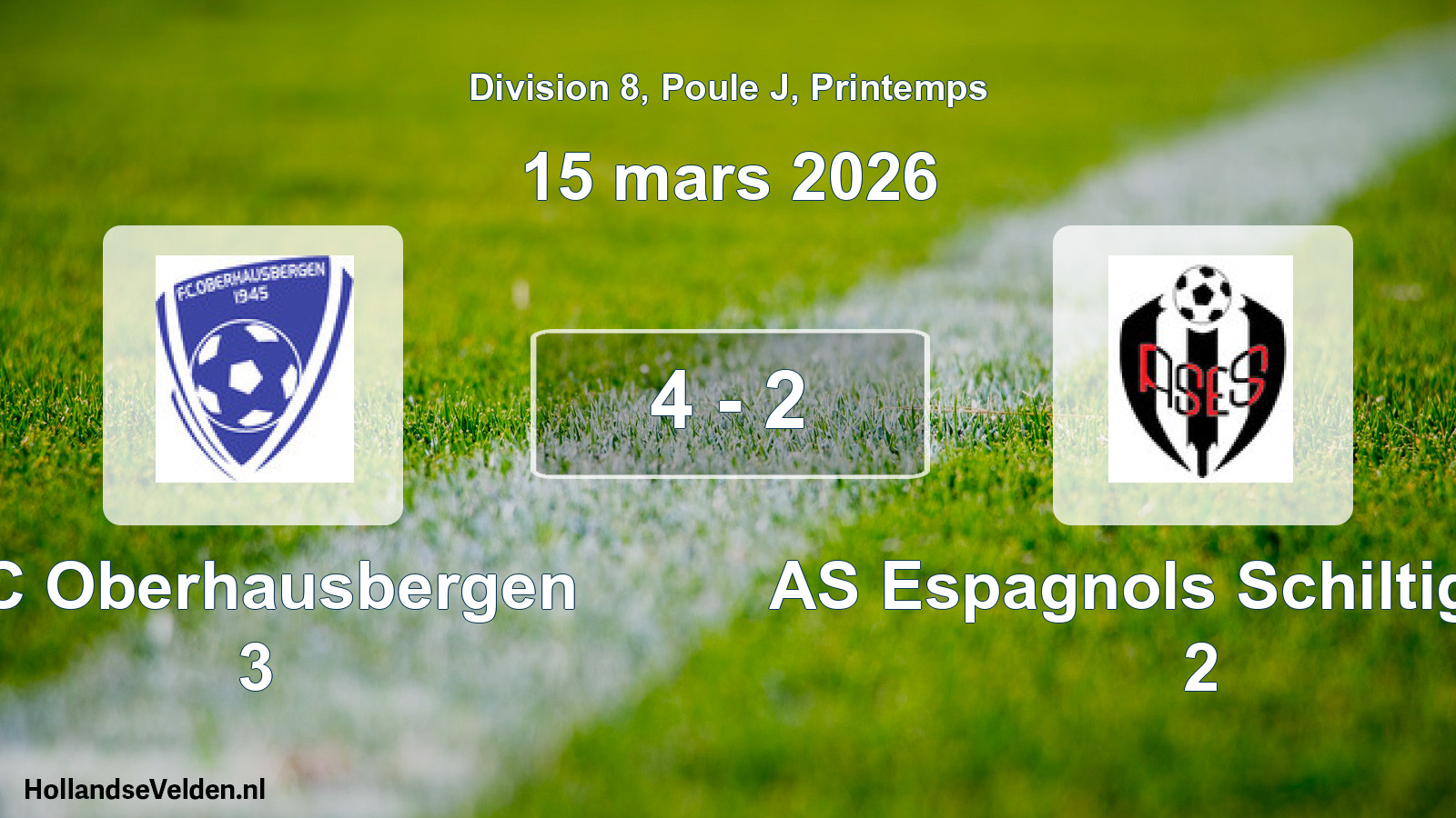 Gespeelde wedstrijd: FC Oberhausbergen 3 - AS Espagnols Schiltigheim 2 4 - 2 (15 maart 2026)