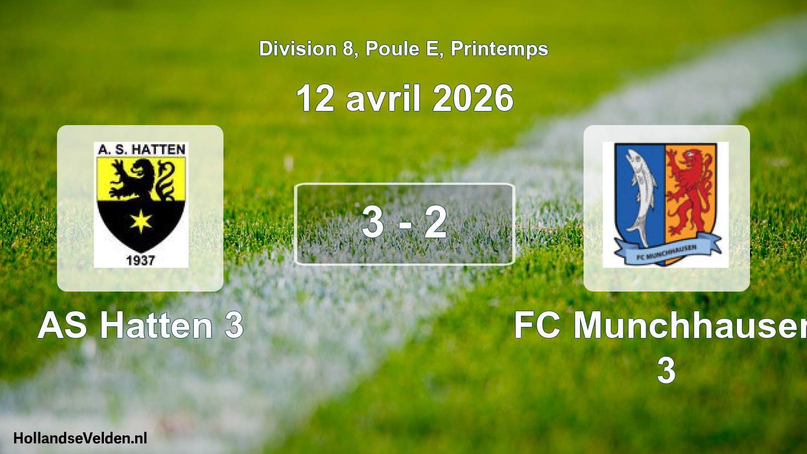 Gespeelde wedstrijd: AS Hatten 3 - FC Munchhausen 3 3 - 2 (12 april 2026)