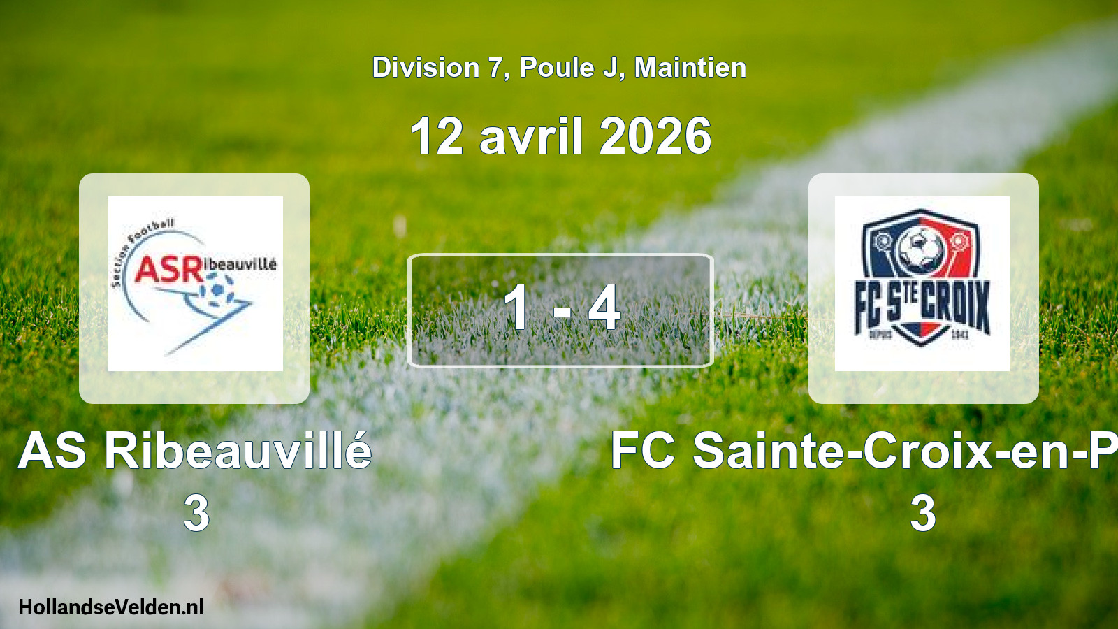 Gespeelde wedstrijd: AS Ribeauvillé 3 - FC Sainte-Croix-en-Plaine 3 1 - 4 (12 april 2026)