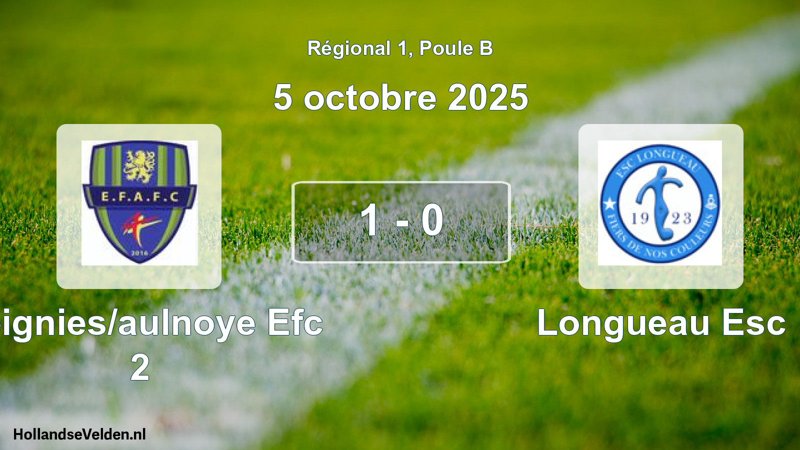 Total number of matches played: Feignies/aulnoye Efc 2 - Longueau Esc 1 - 0 (5 October 2025)