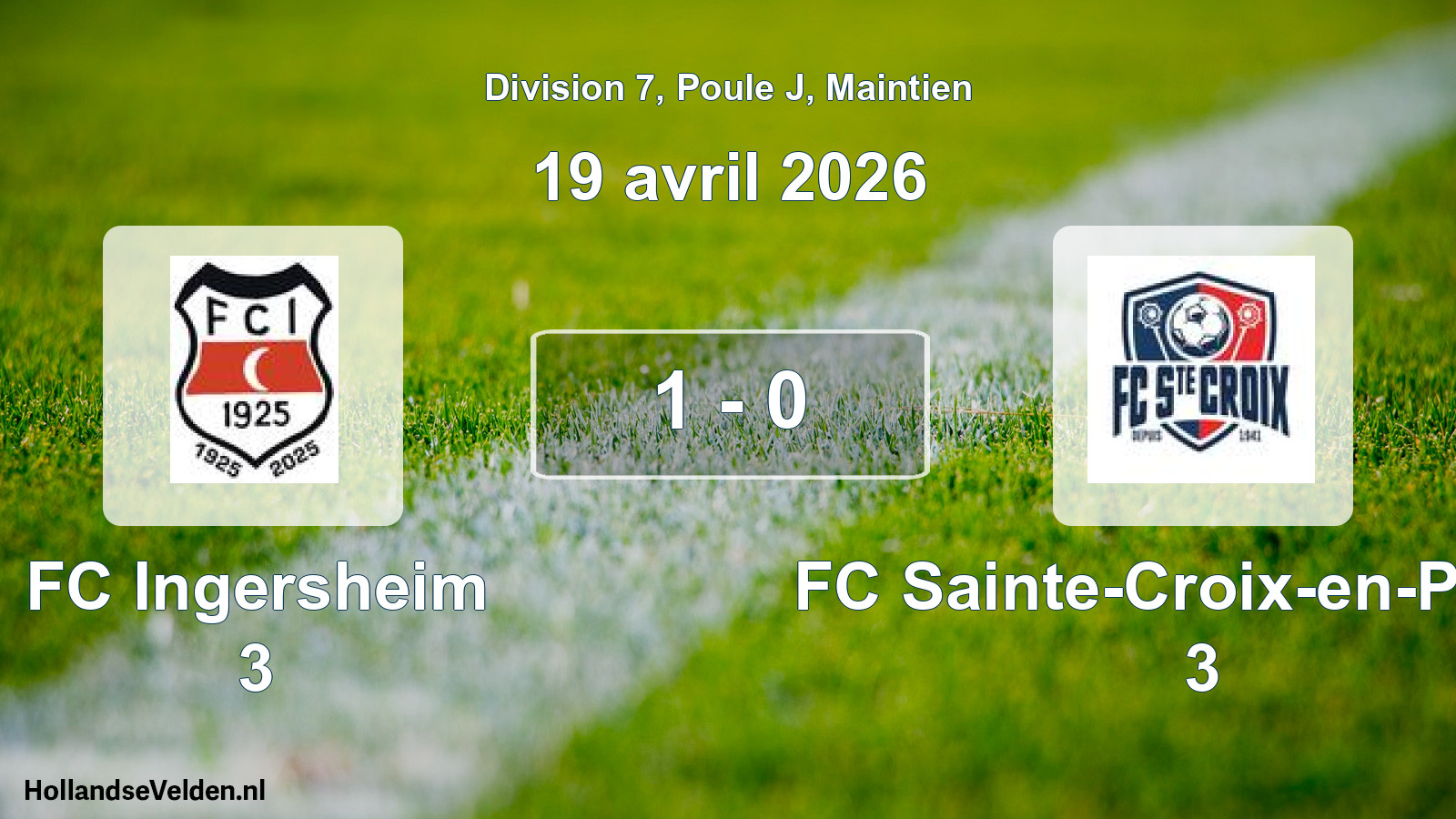 Gespeelde wedstrijd: FC Ingersheim 3 - FC Sainte-Croix-en-Plaine 3 1 - 0 (19 april 2026)