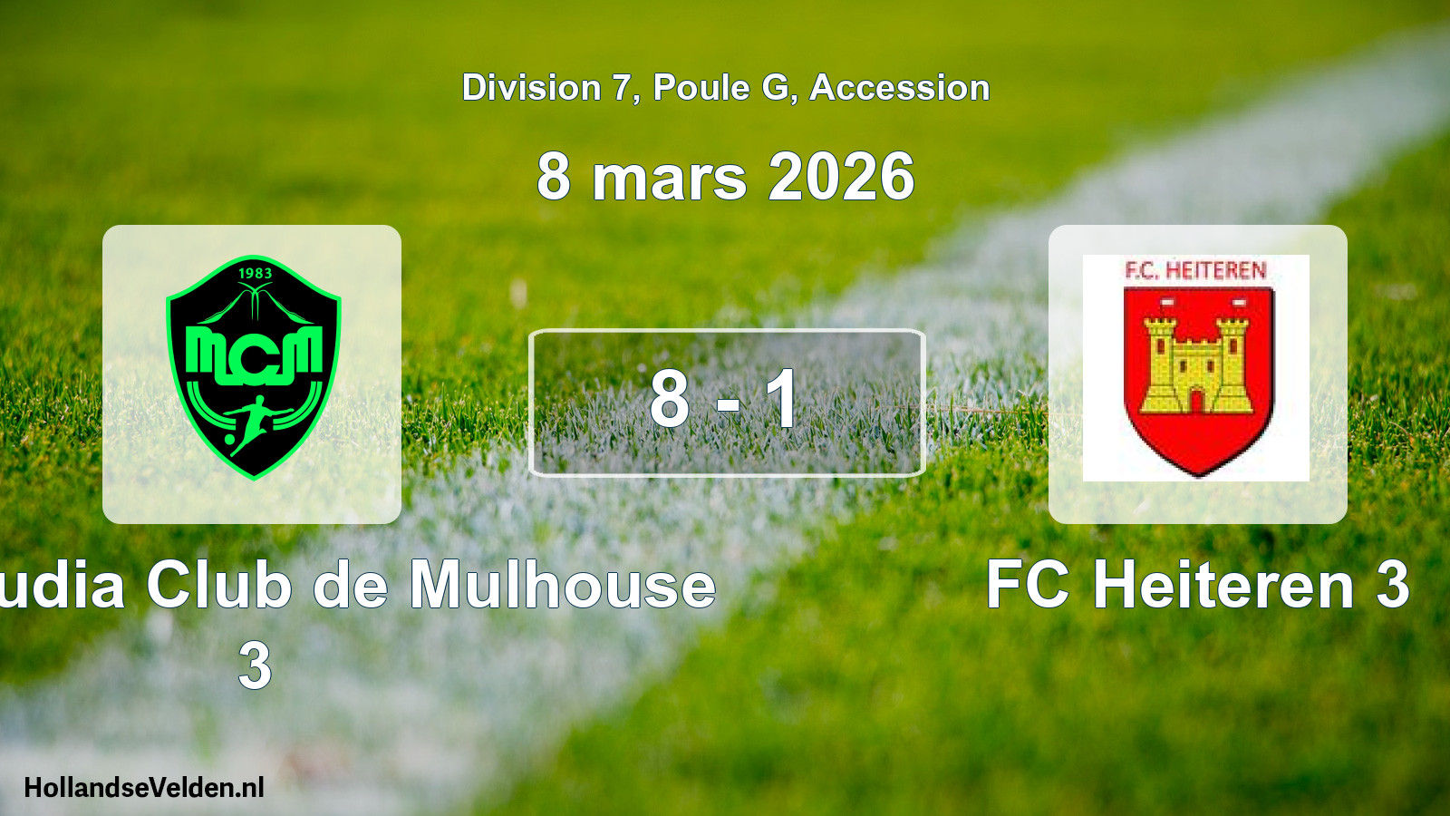 Gespeelde wedstrijd: Mouloudia Club de Mulhouse 3 - FC Heiteren 3 8 - 1 (8 maart 2026)