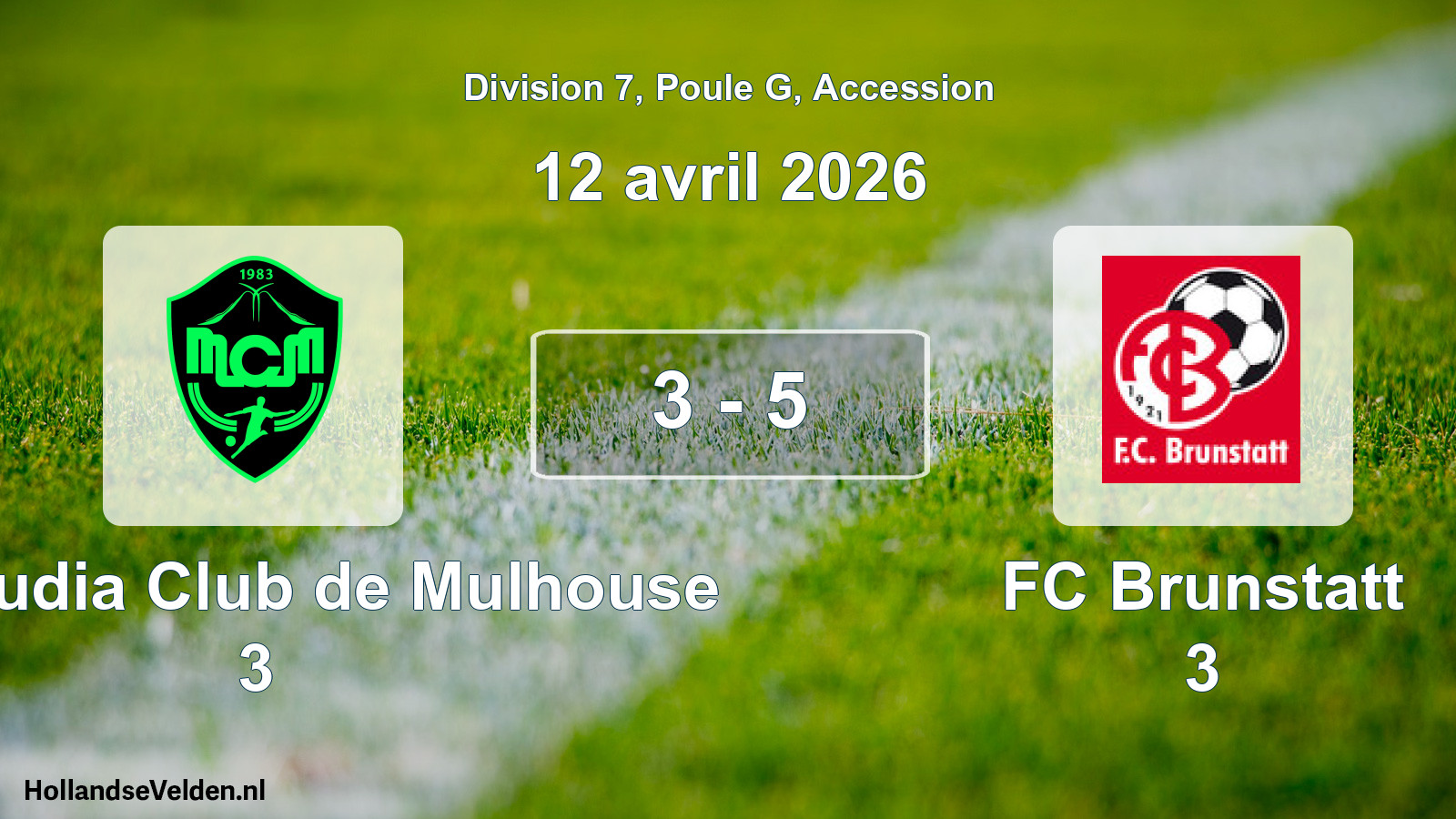 Gespeelde wedstrijd: Mouloudia Club de Mulhouse 3 - FC Brunstatt 3 3 - 5 (12 april 2026)