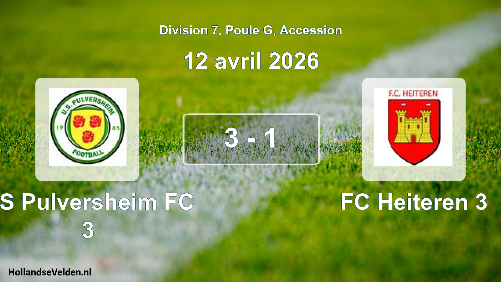 Gespeelde wedstrijd: US Pulversheim FC 3 - FC Heiteren 3 3 - 1 (12 april 2026)
