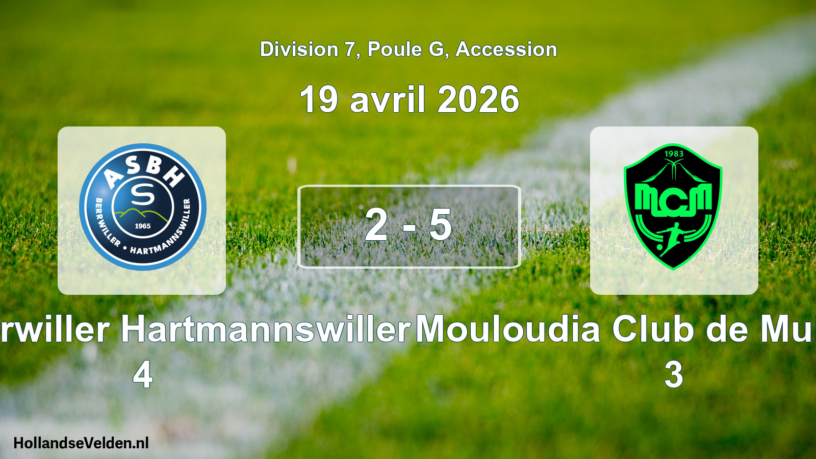 Gespeelde wedstrijd: AS Berrwiller Hartmannswiller 4 - Mouloudia Club de Mulhouse 3 2 - 5 (19 april 2026)