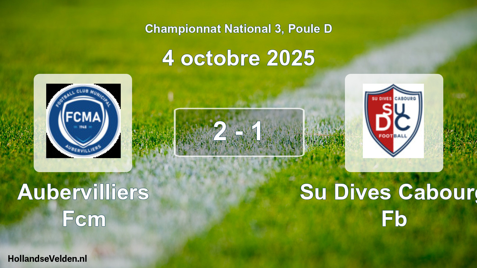 Total number of matches played: Aubervilliers Fcm - Su Dives Cabourg Fb 2 - 1 (4 October 2025)