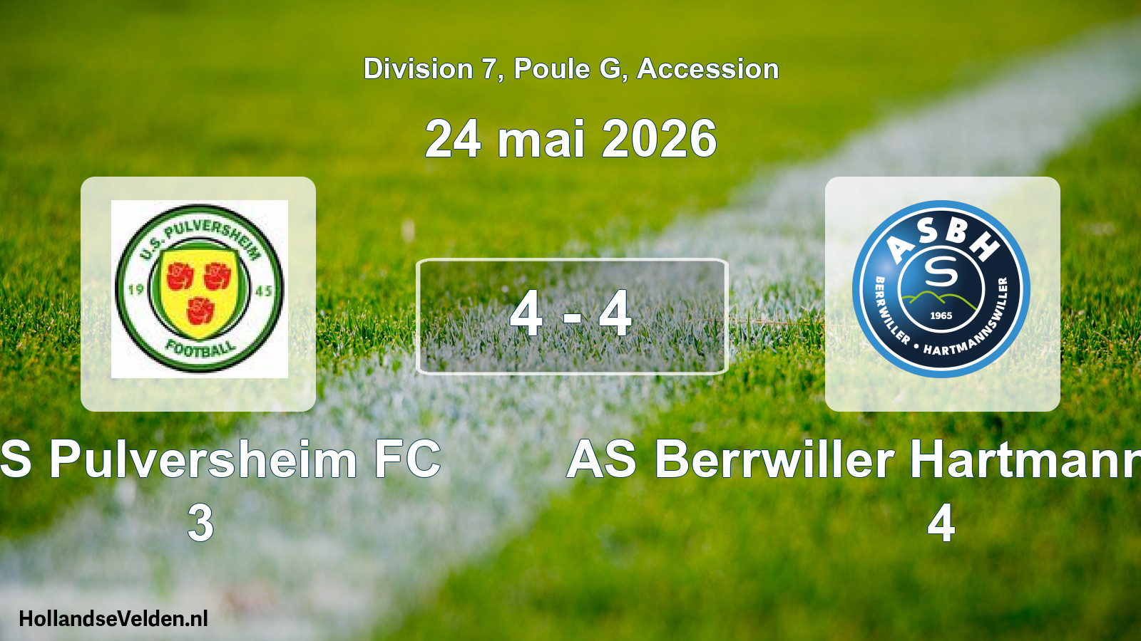 Gespeelde wedstrijd: US Pulversheim FC 3 - AS Berrwiller Hartmannswiller 4 4 - 4 (24 mei 2026)