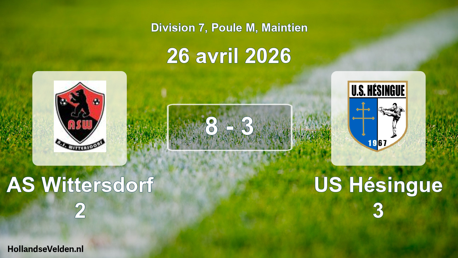 Gespeelde wedstrijd: AS Wittersdorf 2 - US Hésingue 3 8 - 3 (26 april 2026)