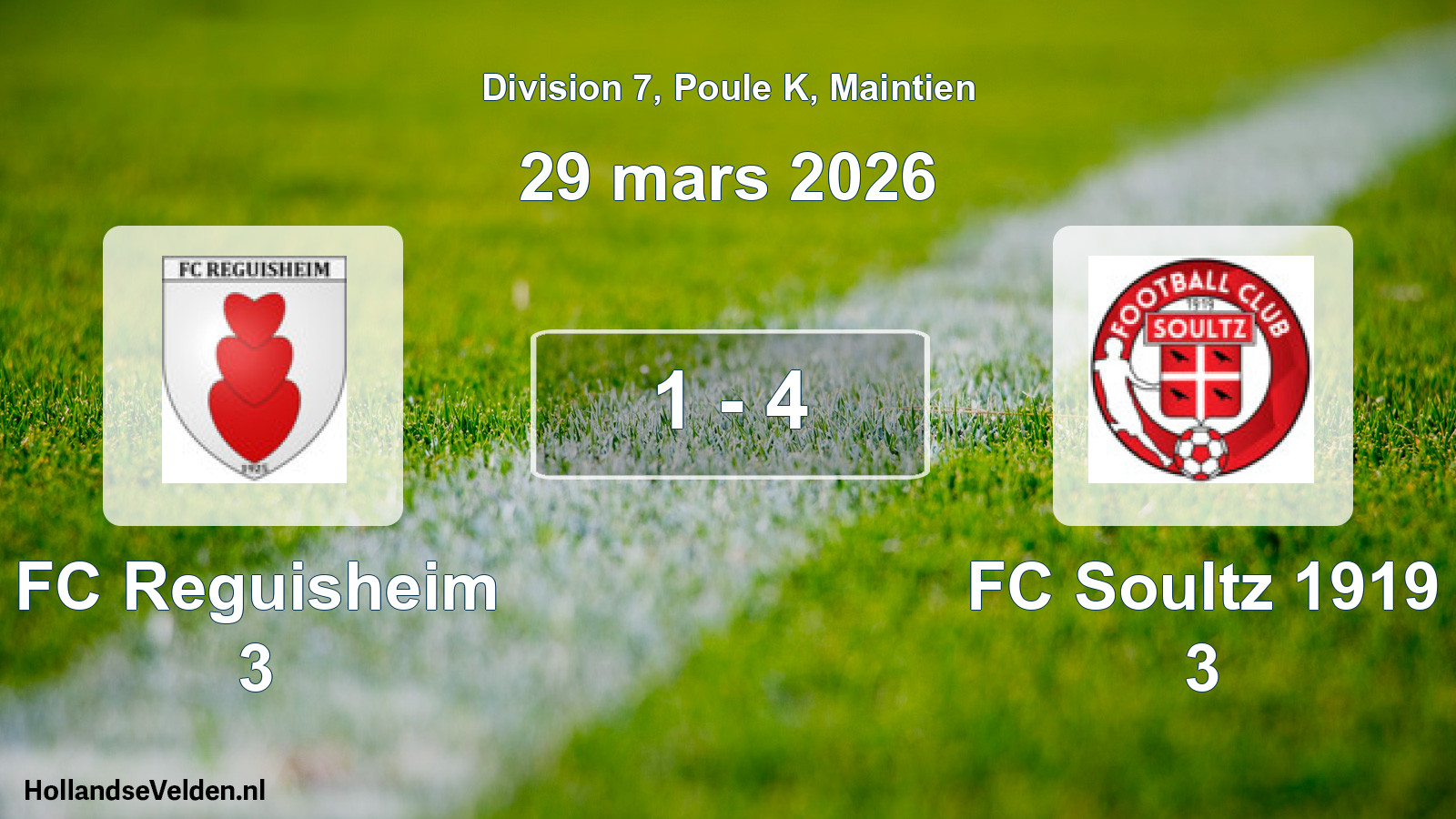 Gespeelde wedstrijd: FC Reguisheim 3 - FC Soultz 1919 3 1 - 4 (29 maart 2026)