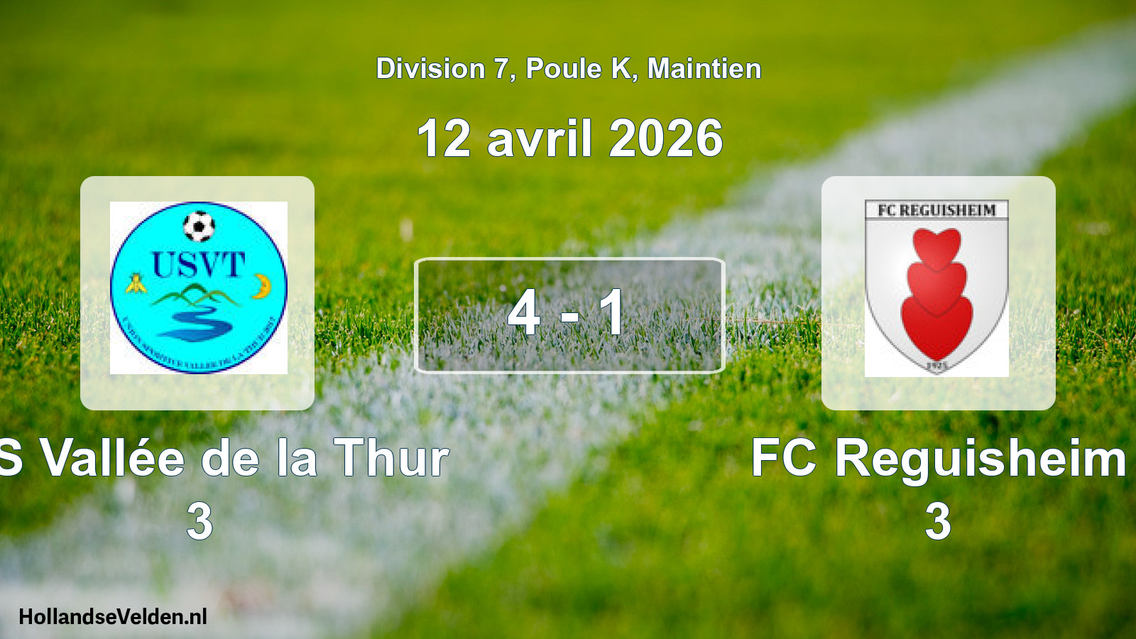 Gespeelde wedstrijd: US Vallée de la Thur 3 - FC Reguisheim 3 4 - 1 (12 april 2026)