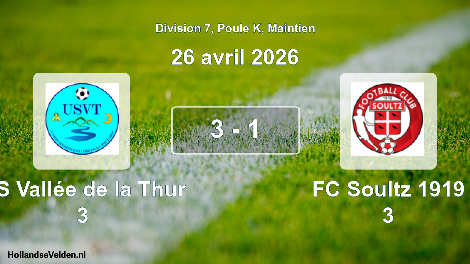 Gespeelde wedstrijd: US Vallée de la Thur 3 - FC Soultz 1919 3 3 - 1 (26 april 2026)