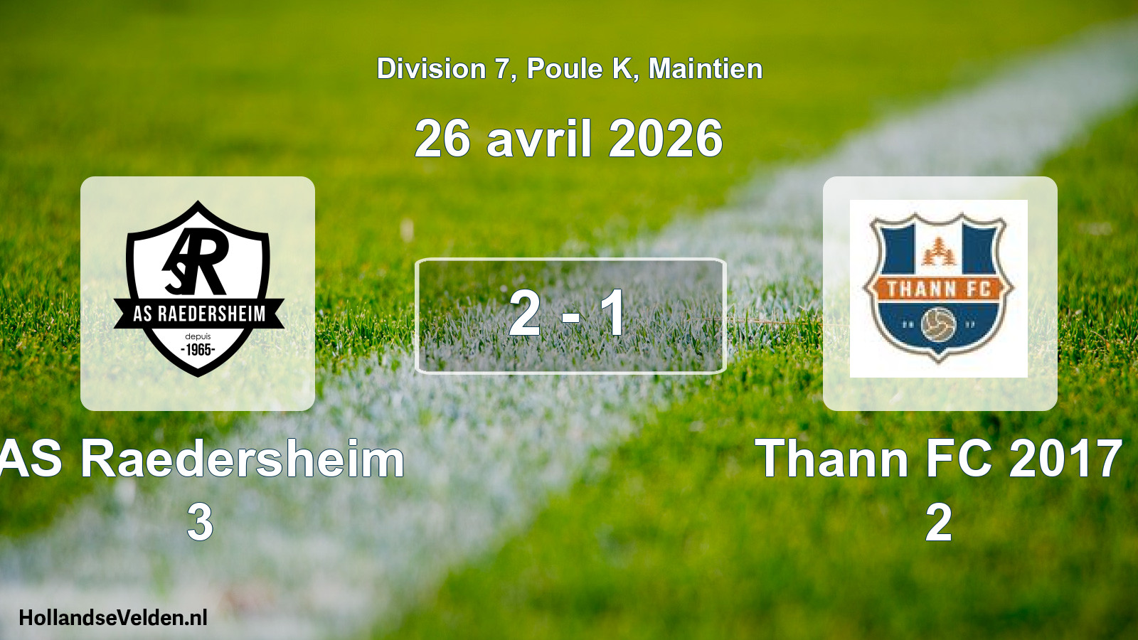 Gespeelde wedstrijd: AS Raedersheim 3 - Thann FC 2017 2 2 - 1 (26 april 2026)