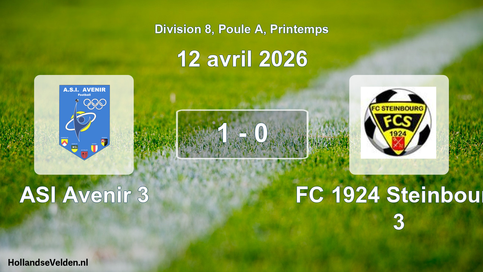 Gespeelde wedstrijd: ASI Avenir 3 - FC 1924 Steinbourg 3 1 - 0 (12 april 2026)