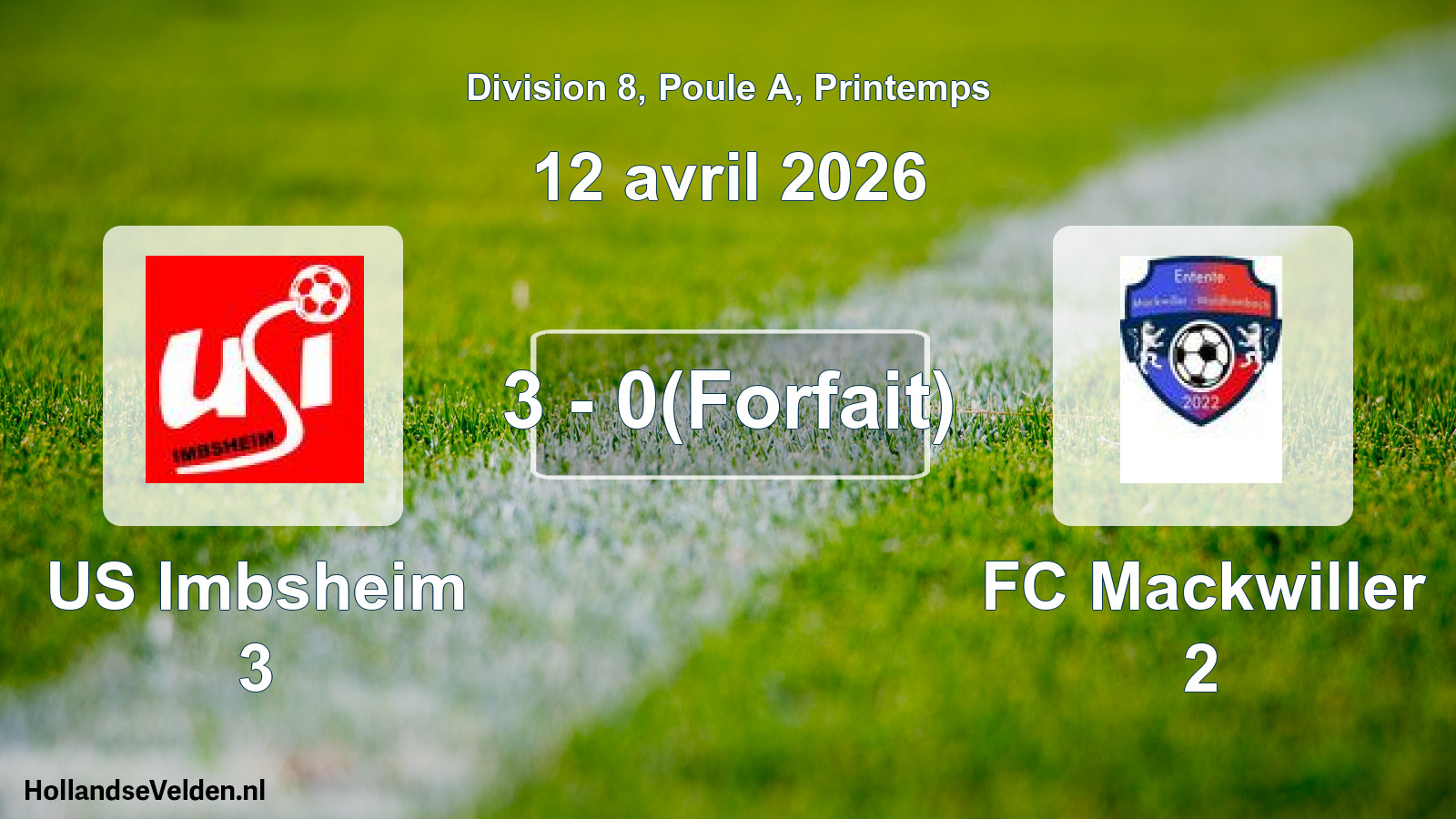 Gespeelde wedstrijd: US Imbsheim 3 - FC Mackwiller 2 3 - 0(Forfait) (12 april 2026)