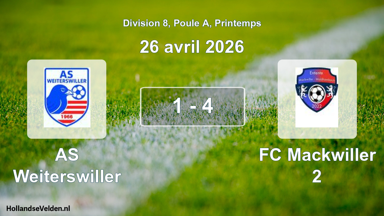 Gespeelde wedstrijd: AS Weiterswiller - FC Mackwiller 2 1 - 4 (26 april 2026)