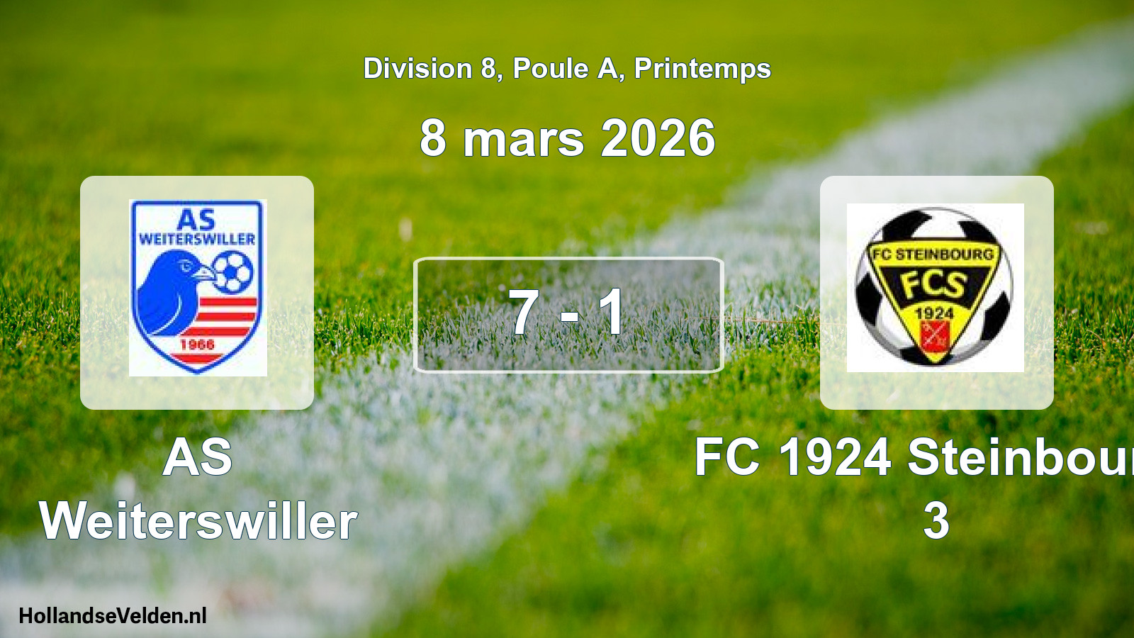 Gespeelde wedstrijd: AS Weiterswiller - FC 1924 Steinbourg 3 7 - 1 (8 maart 2026)