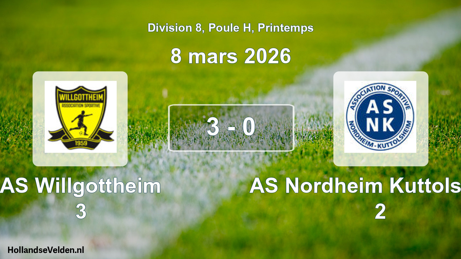 Gespeelde wedstrijd: AS Willgottheim 3 - AS Nordheim Kuttolsheim 2 3 - 0 (8 maart 2026)