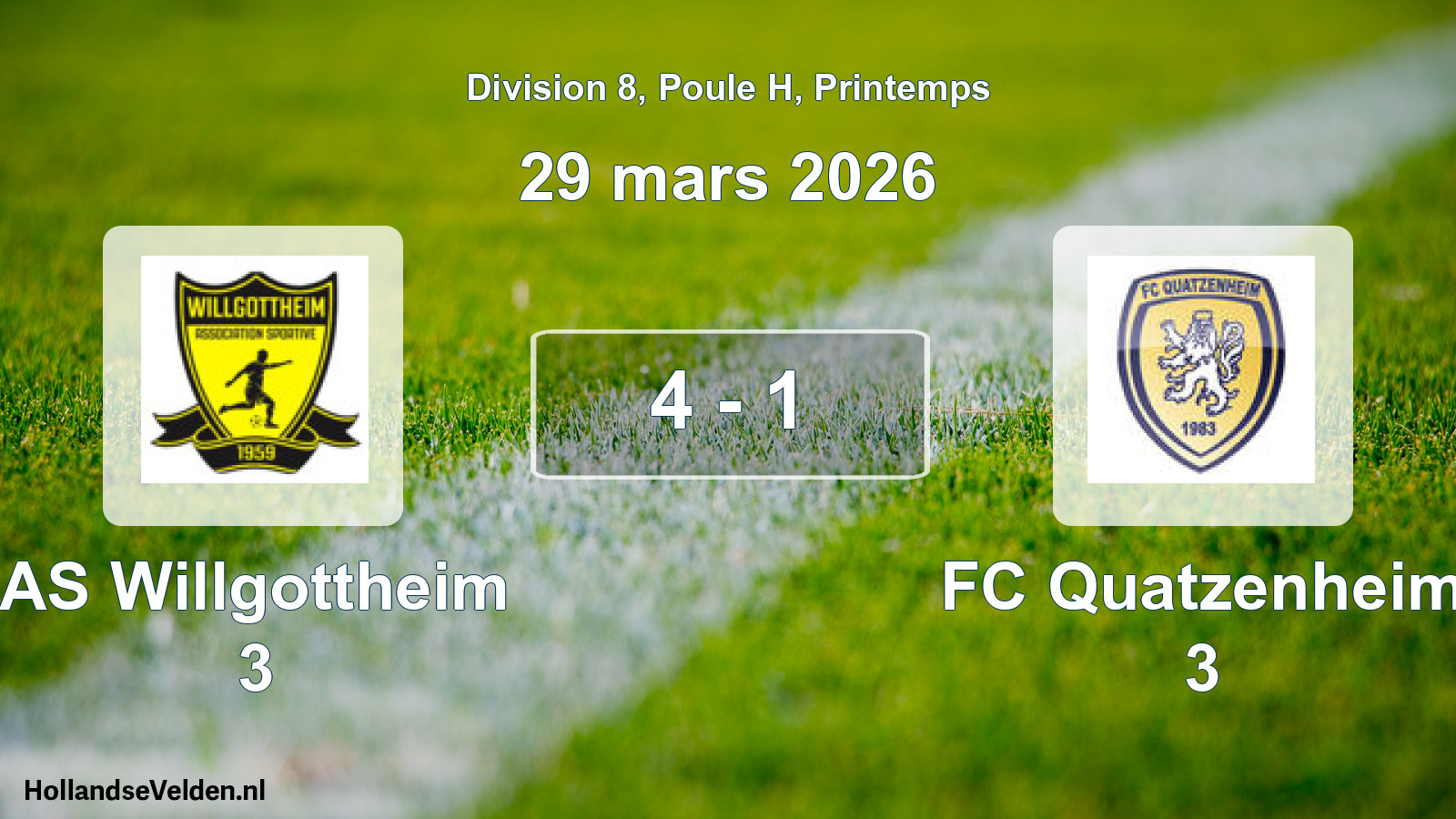 Gespeelde wedstrijd: AS Willgottheim 3 - FC Quatzenheim 3 4 - 1 (29 maart 2026)