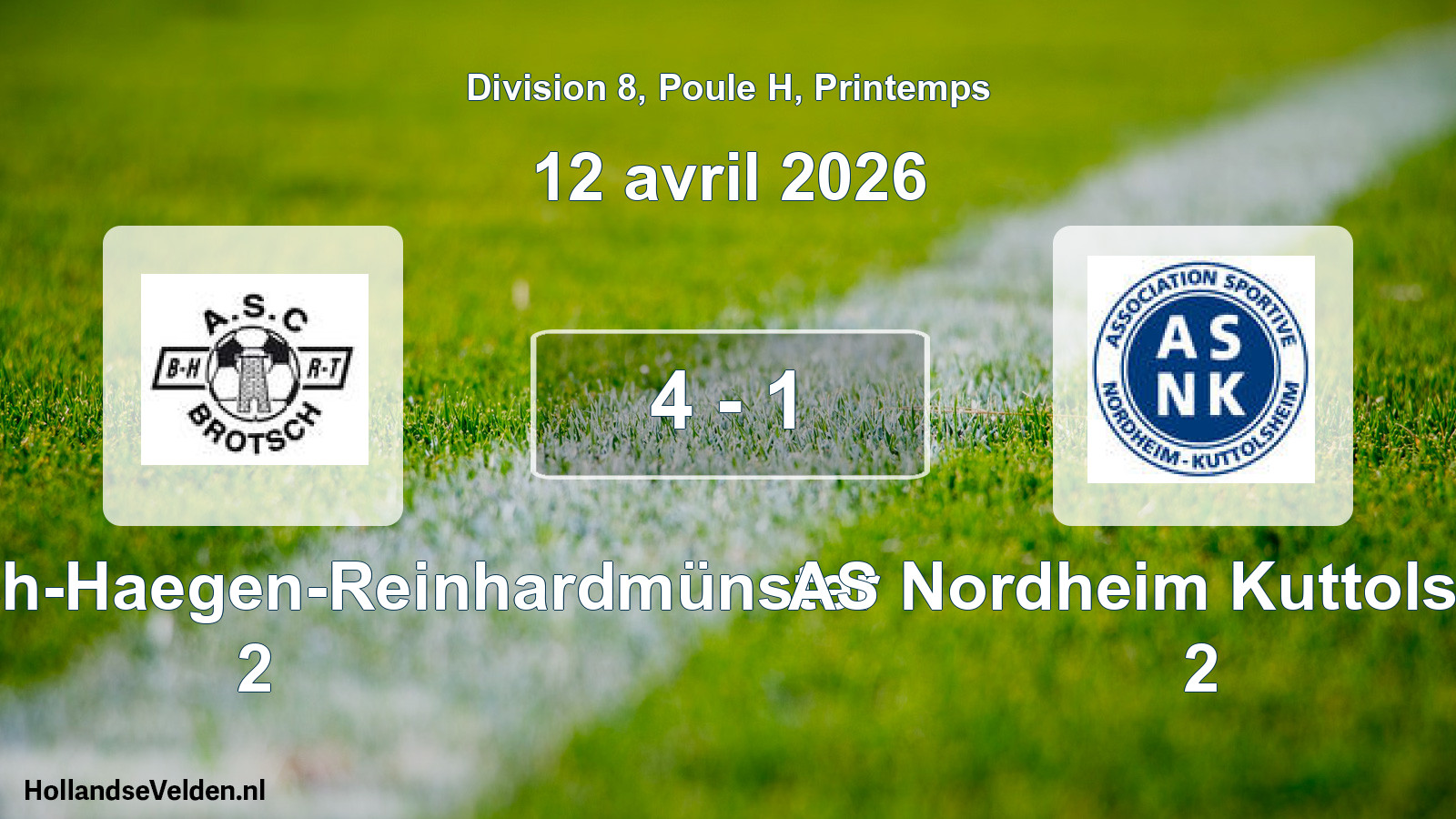 Gespeelde wedstrijd: ASC Brotsch-Haegen-Reinhardmünster 2 - AS Nordheim Kuttolsheim 2 4 - 1 (12 april 2026)