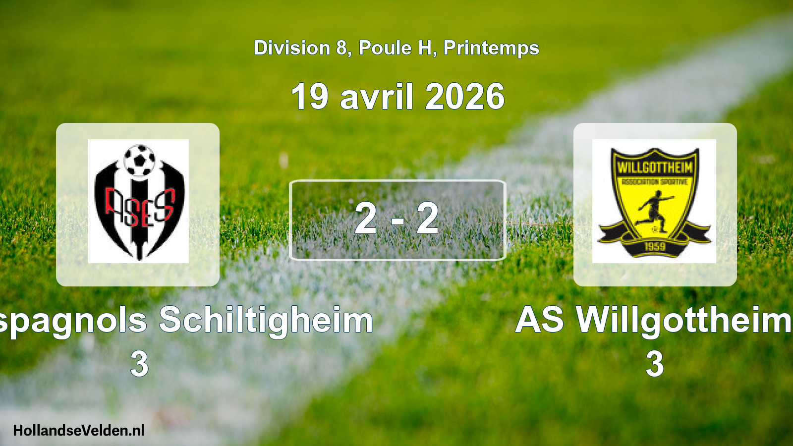 Gespeelde wedstrijd: AS Espagnols Schiltigheim 3 - AS Willgottheim 3 2 - 2 (19 april 2026)