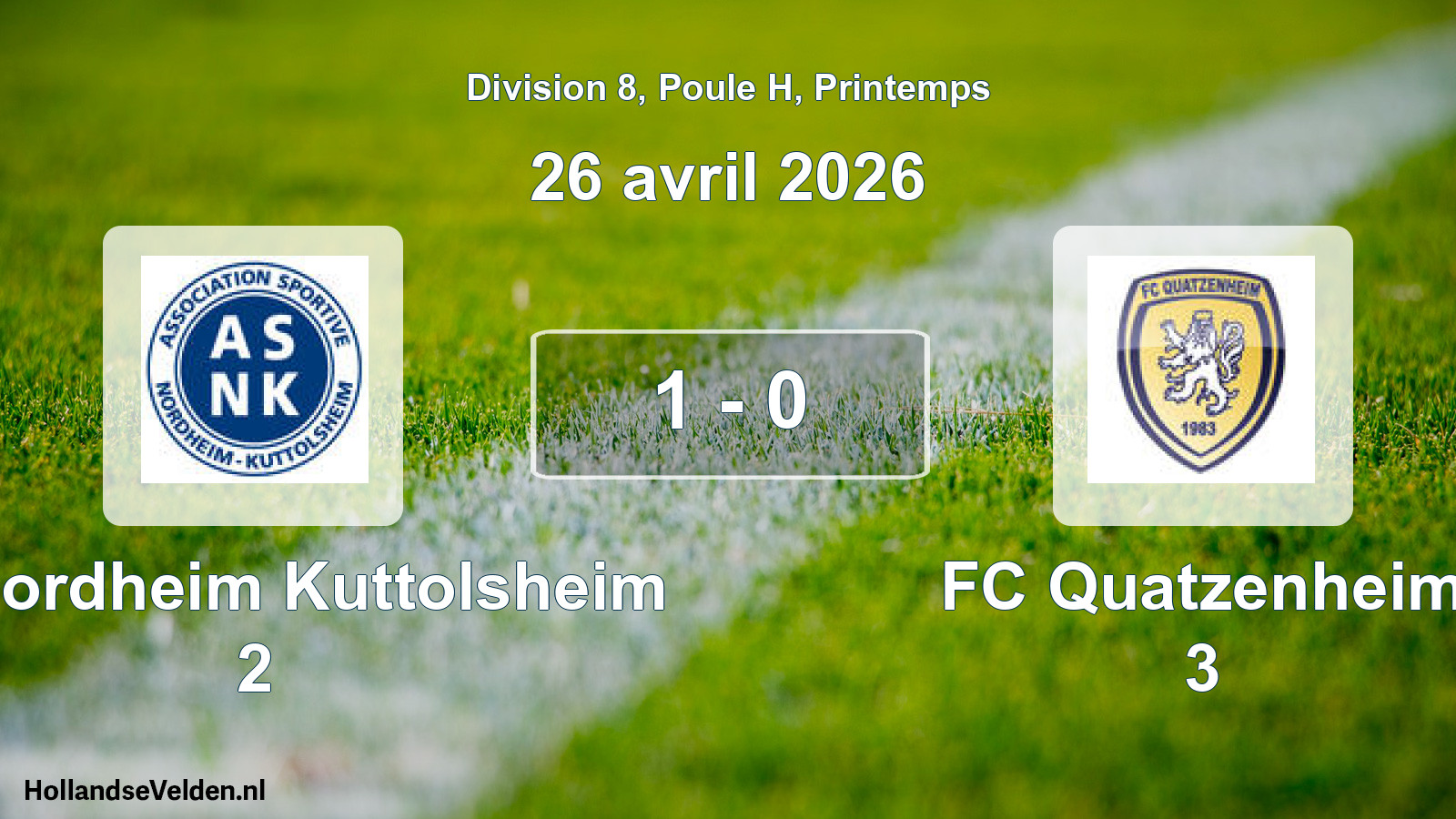 Gespeelde wedstrijd: AS Nordheim Kuttolsheim 2 - FC Quatzenheim 3 1 - 0 (26 april 2026)