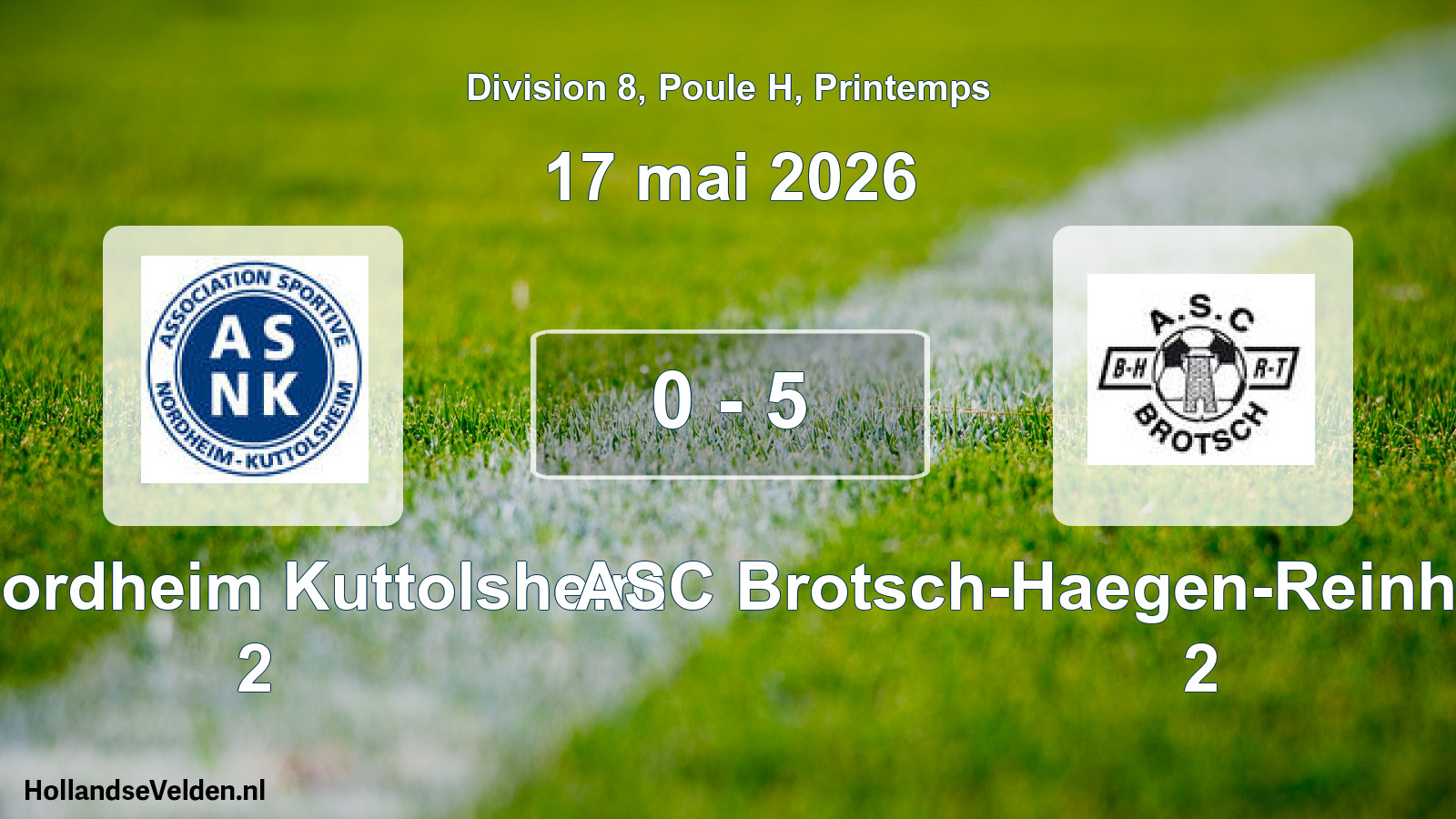 Gespeelde wedstrijd: AS Nordheim Kuttolsheim 2 - ASC Brotsch-Haegen-Reinhardmünster 2 0 - 5 (17 mei 2026)