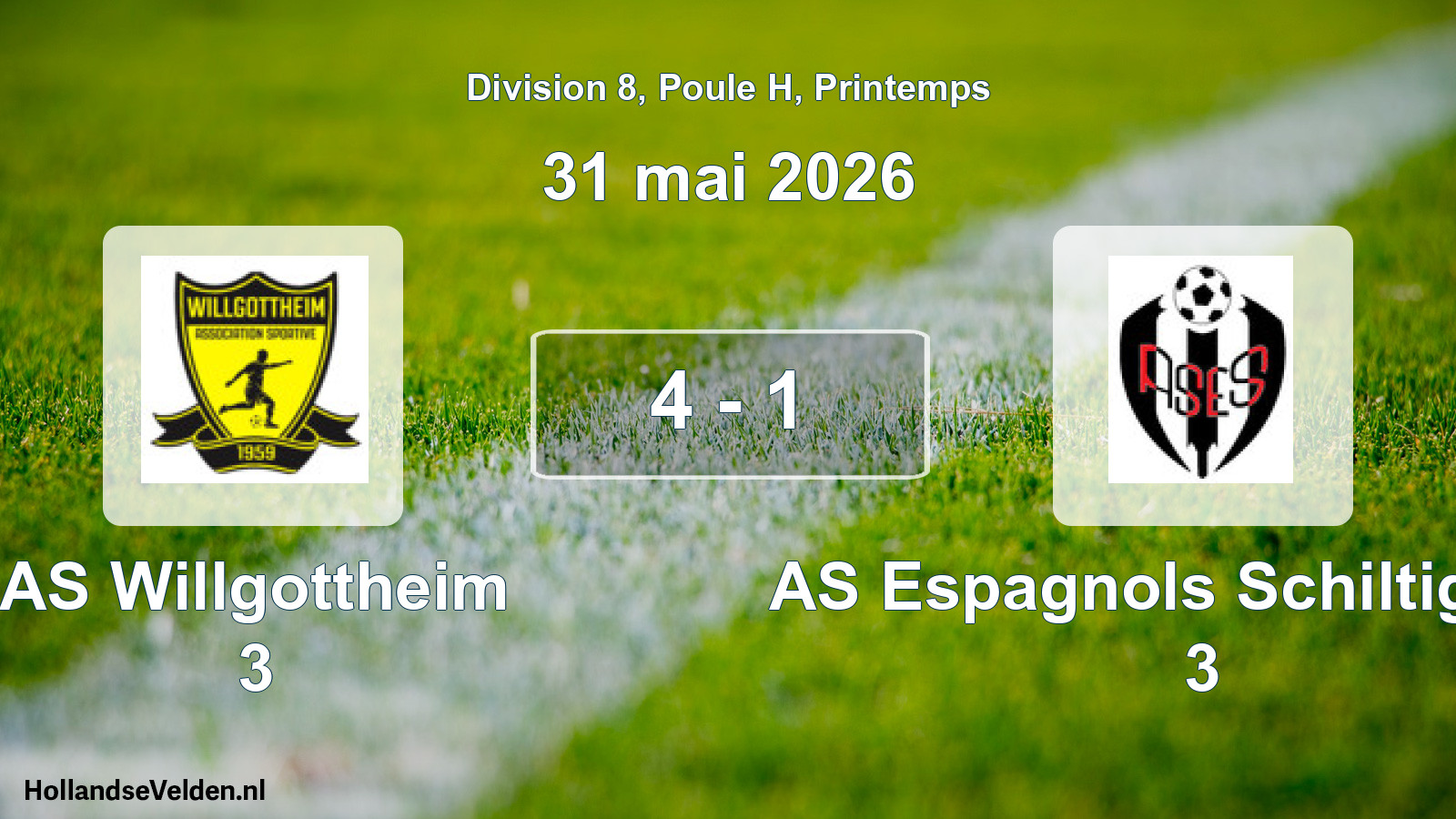 Gespeelde wedstrijd: AS Willgottheim 3 - AS Espagnols Schiltigheim 3 4 - 1 (31 mei 2026)