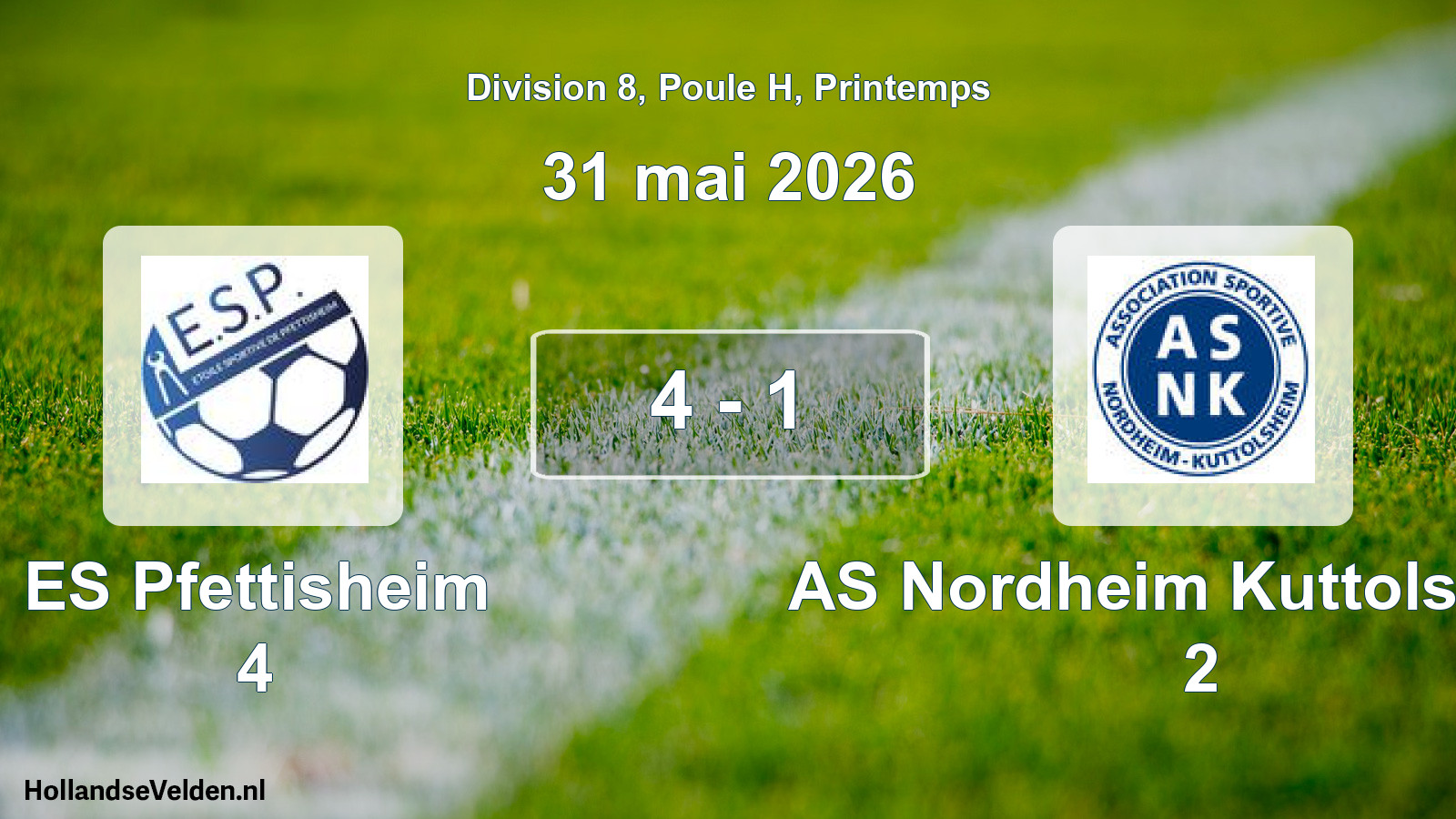 Gespeelde wedstrijd: ES Pfettisheim 4 - AS Nordheim Kuttolsheim 2 4 - 1 (31 mei 2026)