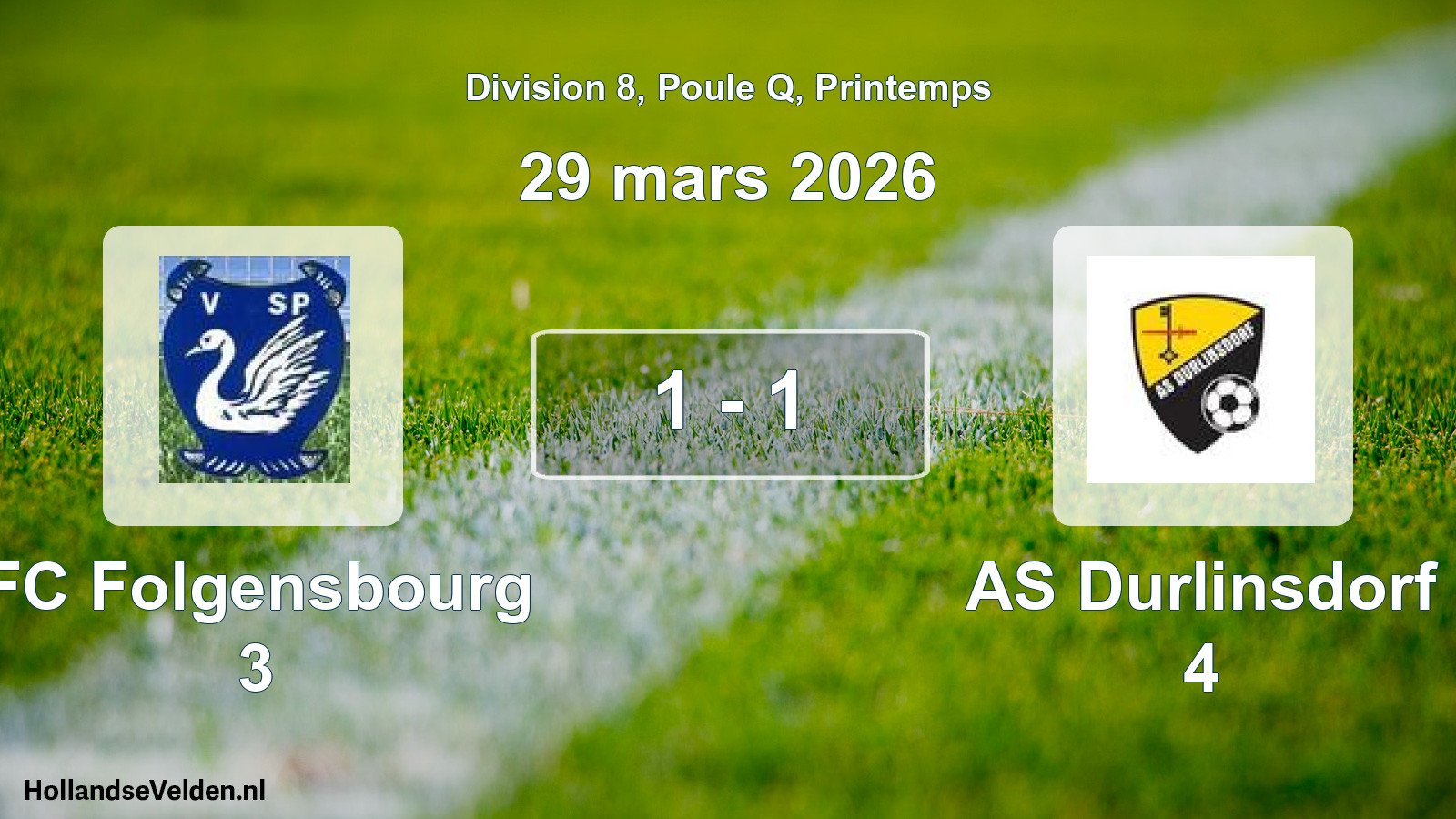 Gespeelde wedstrijd: FC Folgensbourg 3 - AS Durlinsdorf 4 1 - 1 (29 maart 2026)
