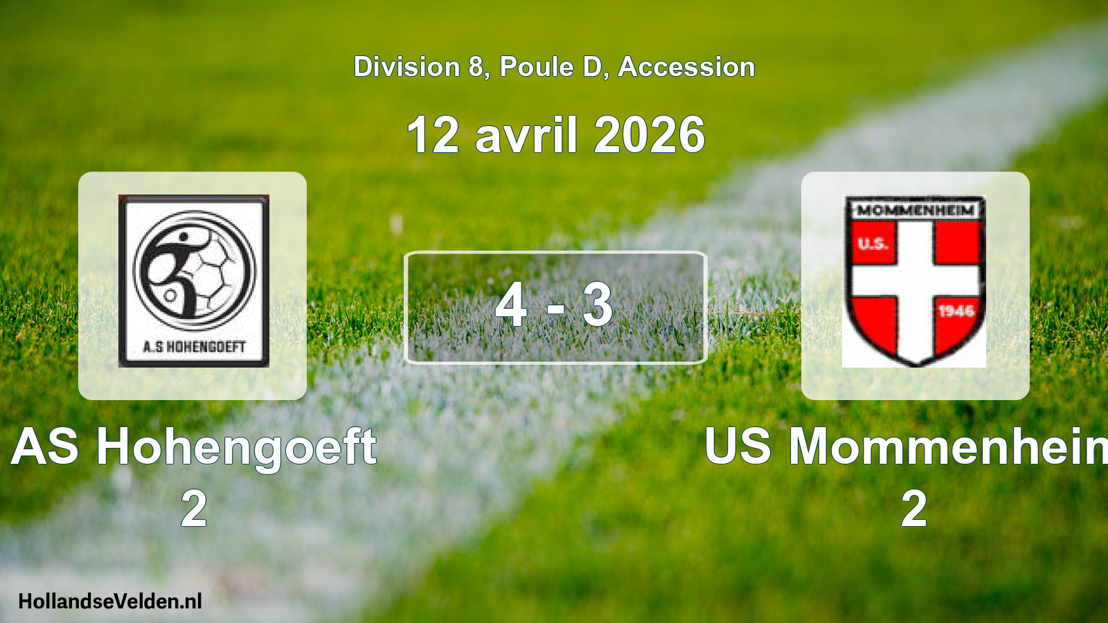 Gespeelde wedstrijd: AS Hohengoeft 2 - US Mommenheim 2 4 - 3 (12 april 2026)