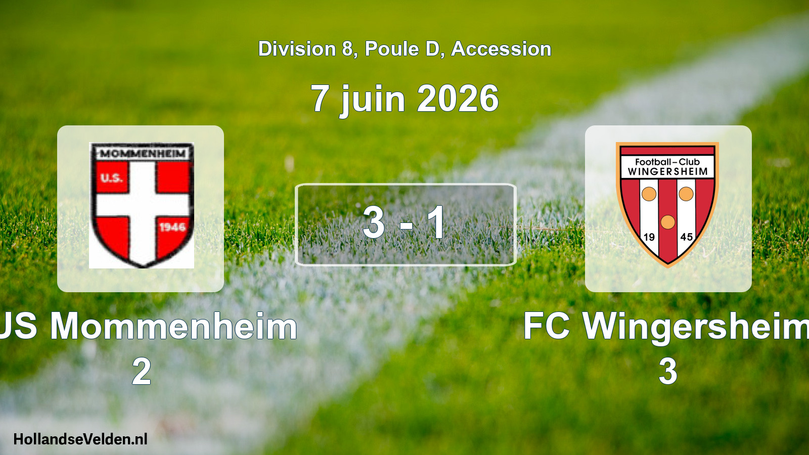Gespeelde wedstrijd: US Mommenheim 2 - FC Wingersheim 3 3 - 1 (7 juni 2026)
