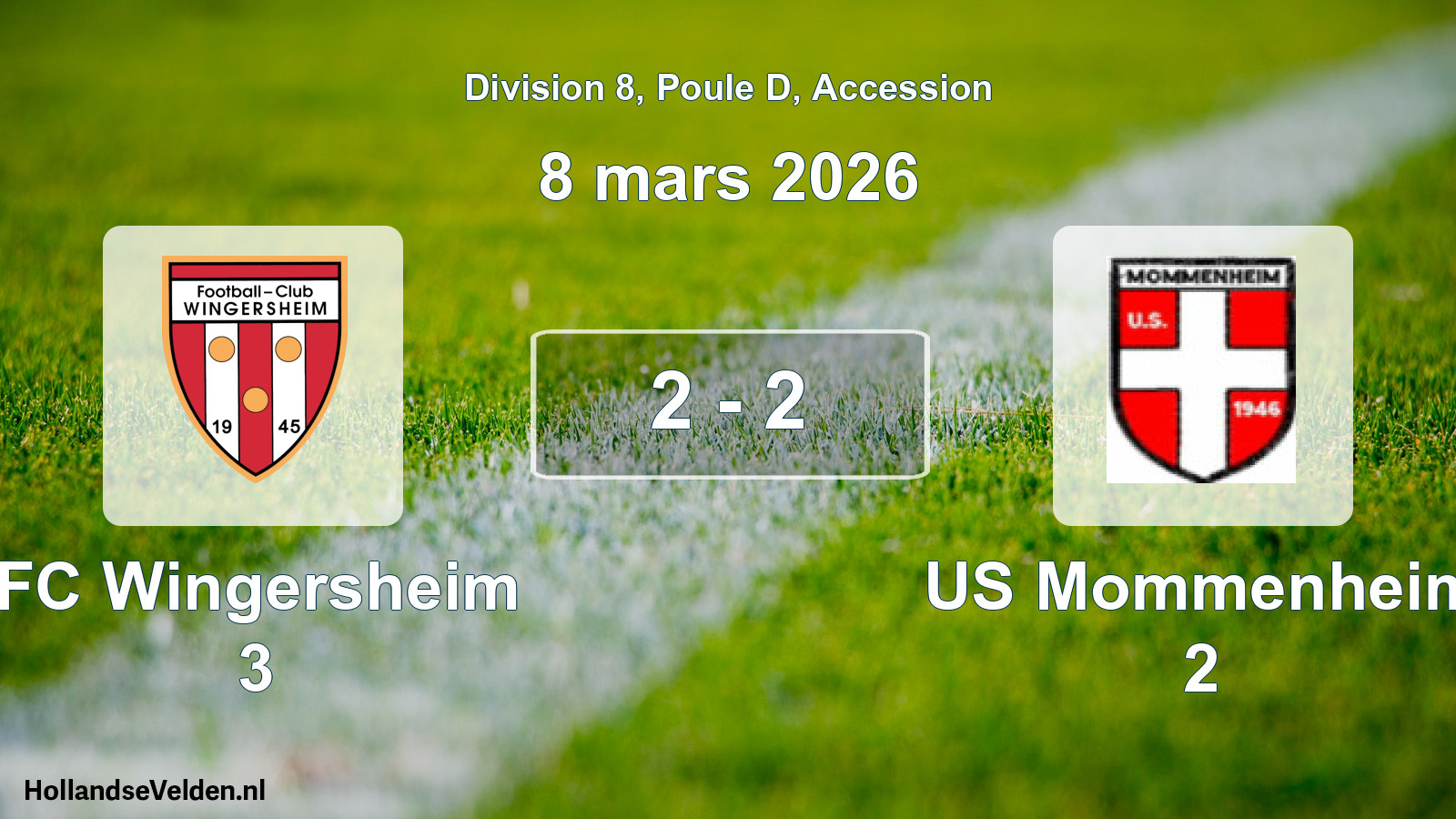 Gespeelde wedstrijd: FC Wingersheim 3 - US Mommenheim 2 2 - 2 (8 maart 2026)