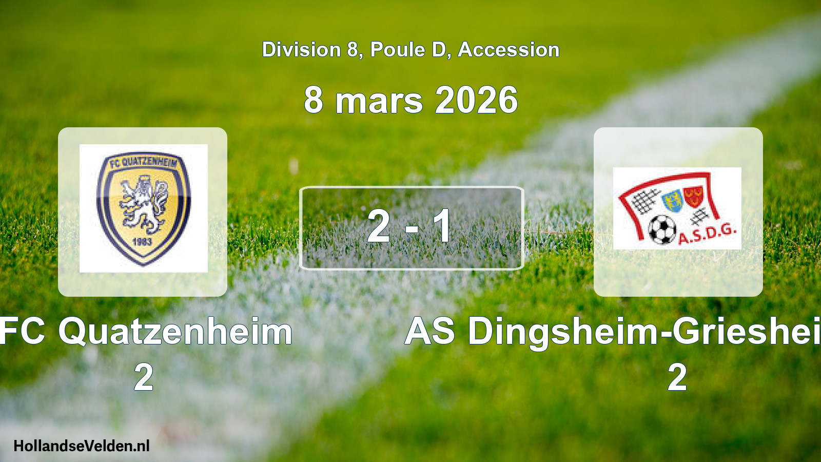 Gespeelde wedstrijd: FC Quatzenheim 2 - AS Dingsheim-Griesheim 1920 2 2 - 1 (8 maart 2026)